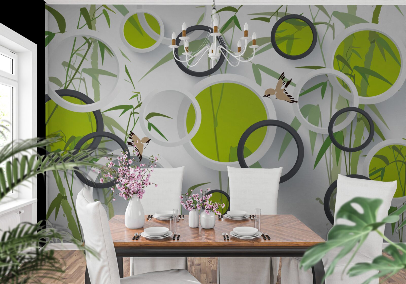 Fototapeta kruhy na rastlinách a vtákoch