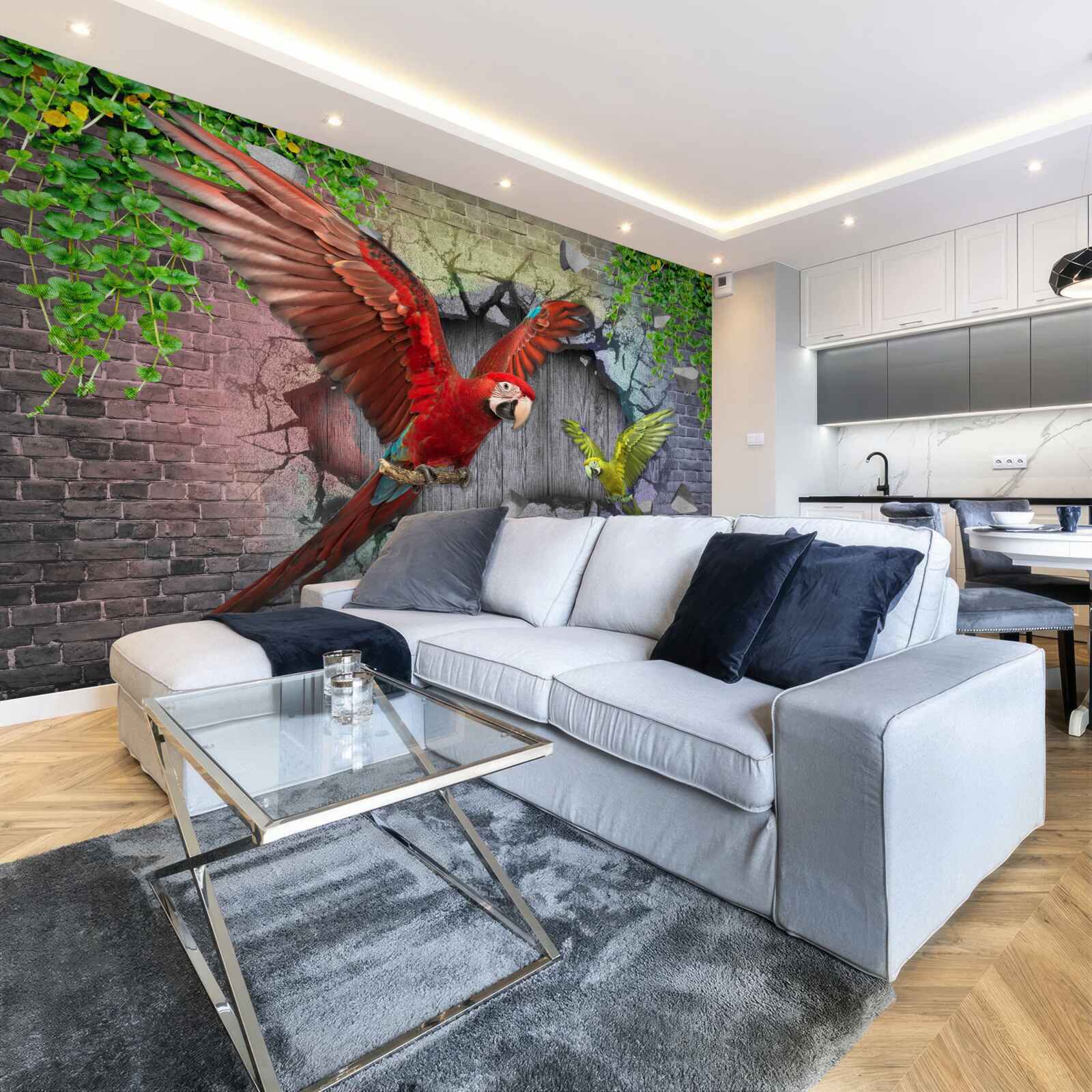 Fototapeta papagáje prechádzajú cez stenu