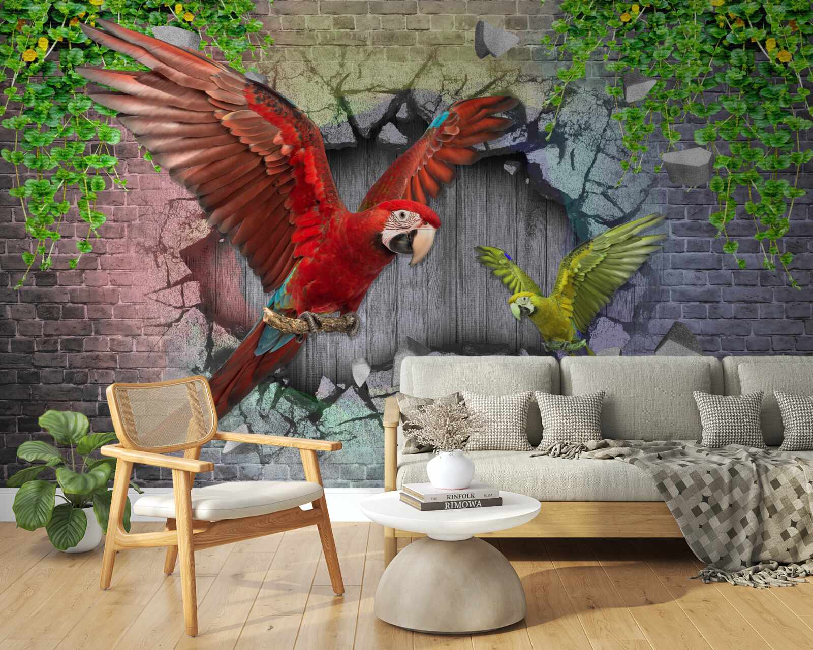 Fototapeta papagáje prechádzajú cez stenu