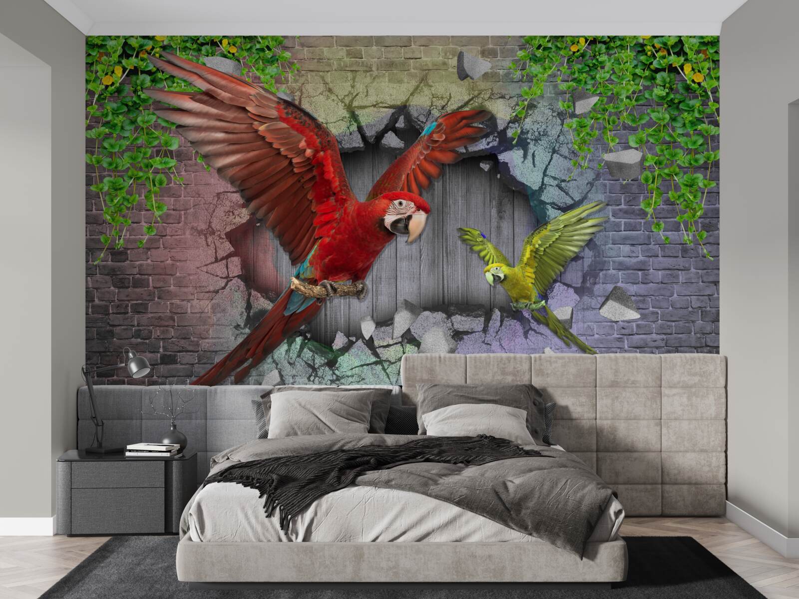 Fototapeta papagáje prechádzajú cez stenu