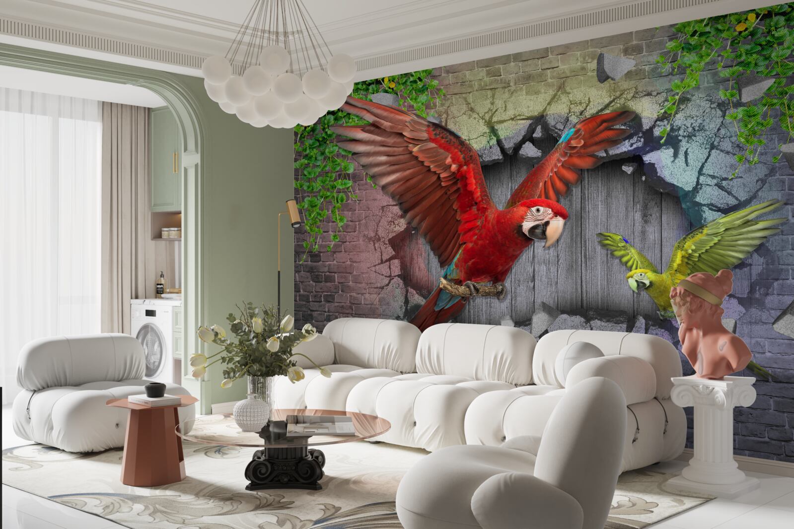 Fototapeta papagáje prechádzajú cez stenu