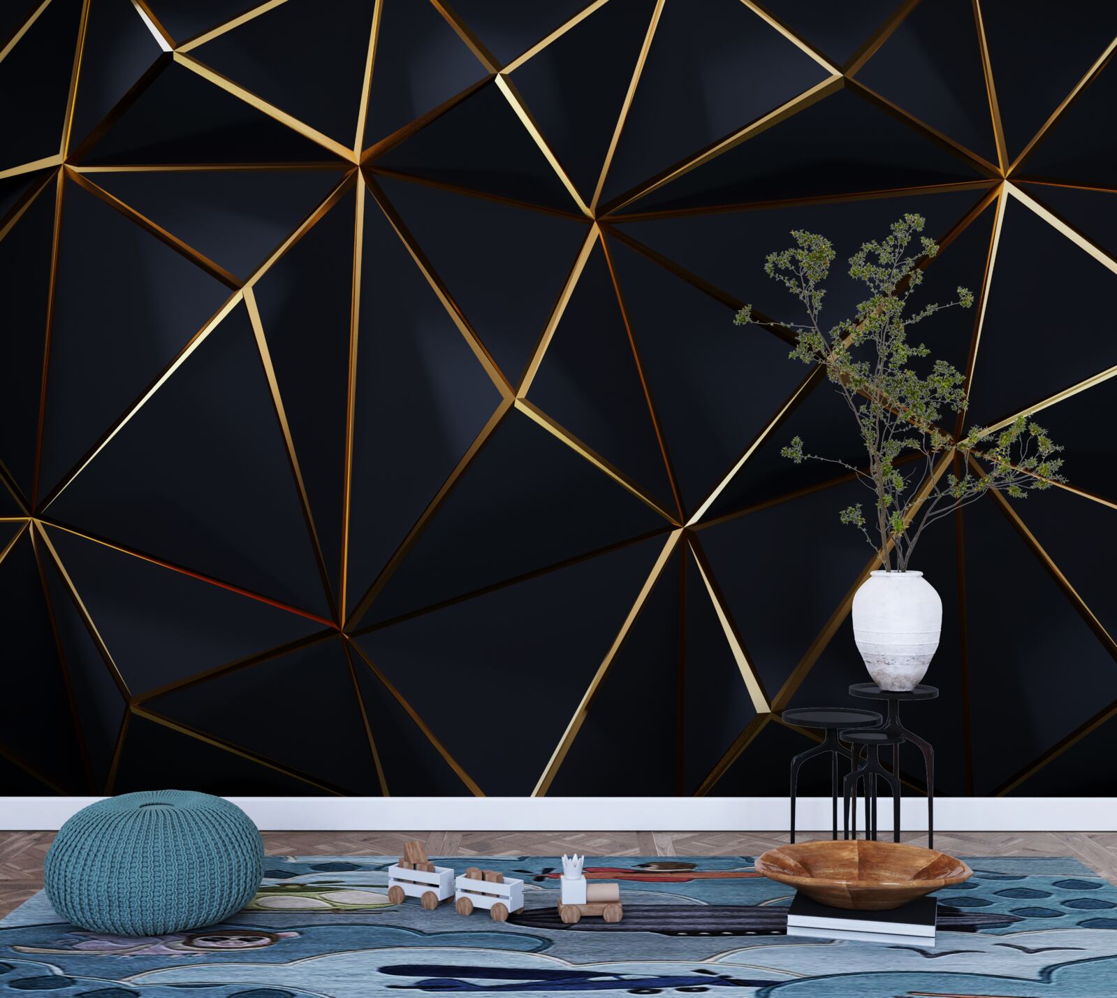 Fototapeta zlaté trojuholníky s čiernymi akcentmi