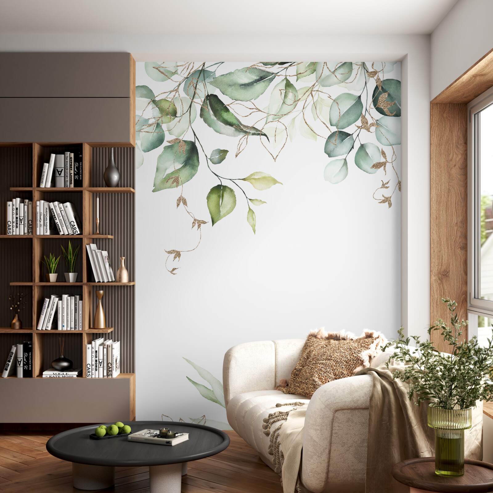 Fototapeta akvarel so zelenými listami na bielom pozadí