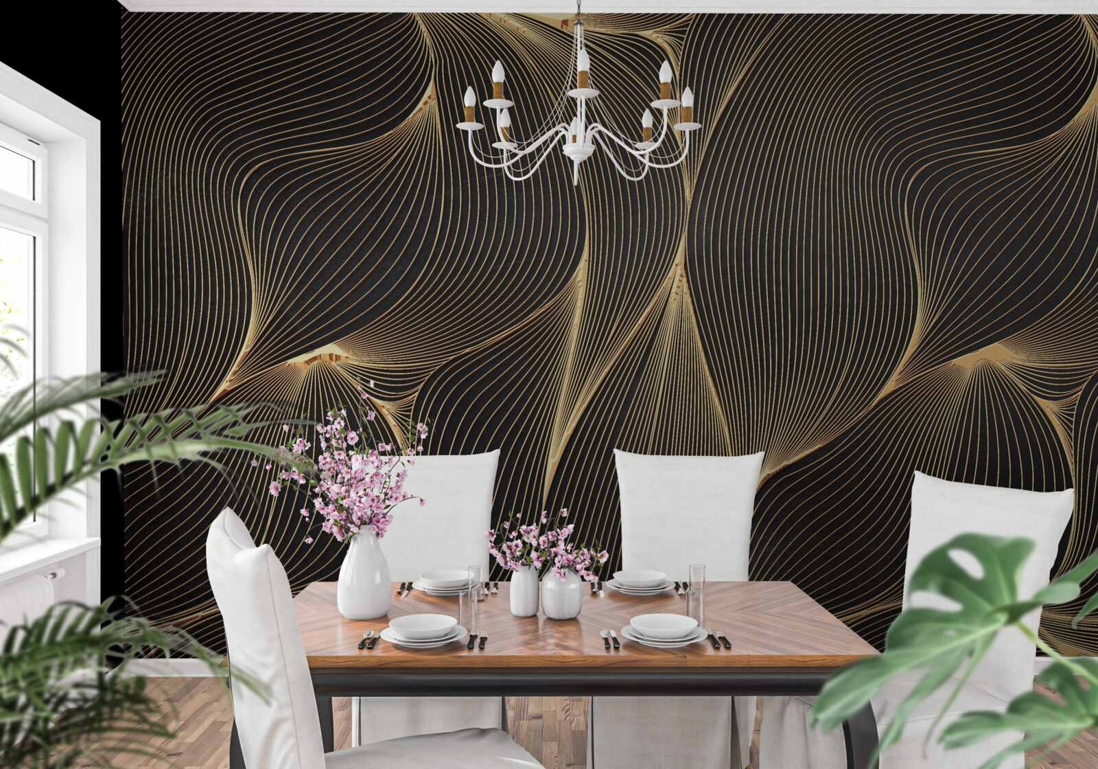 Fototapeta abstrakcia s hladkými zlatými líniami