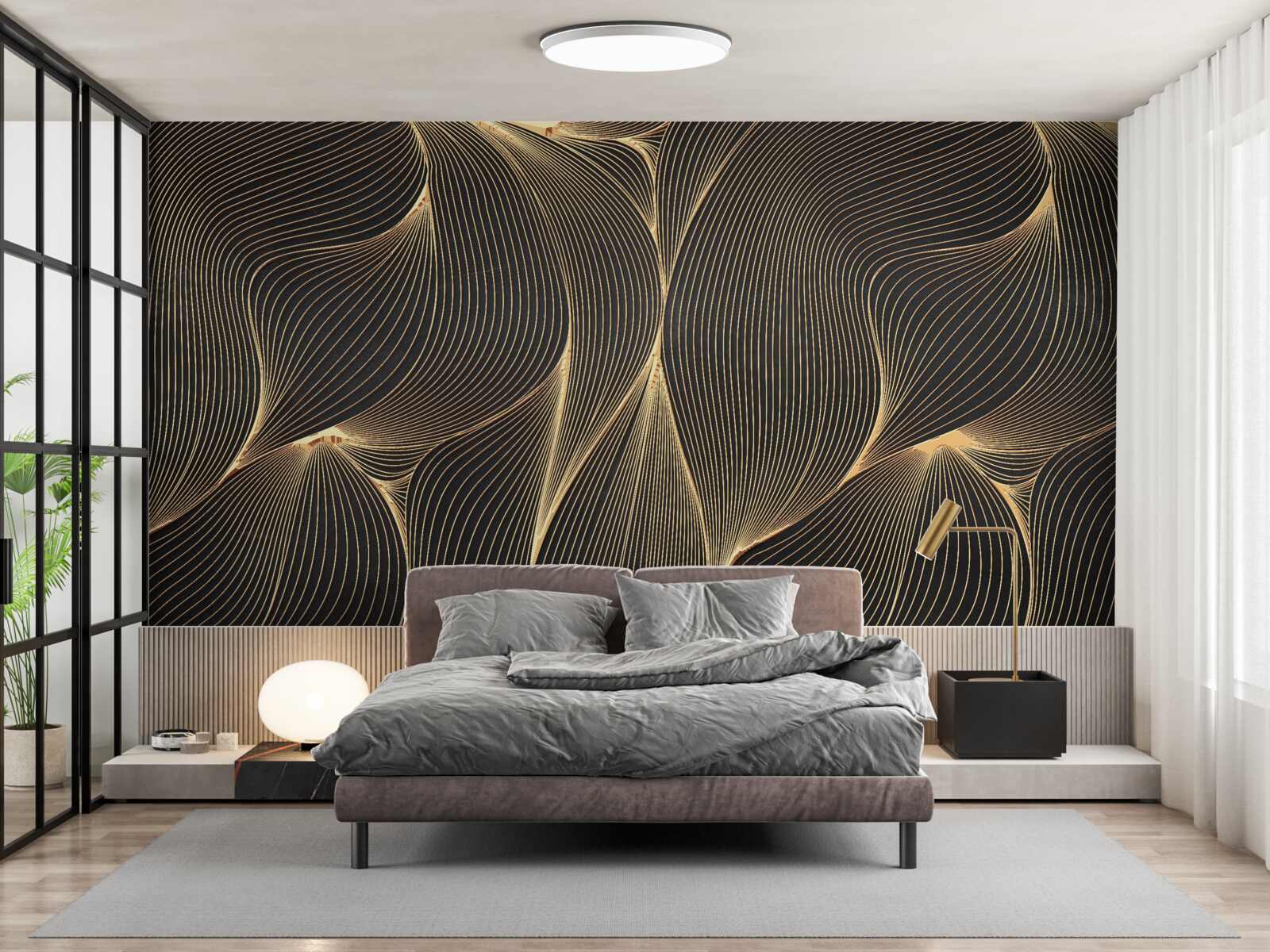 Fototapeta abstrakcia s hladkými zlatými líniami