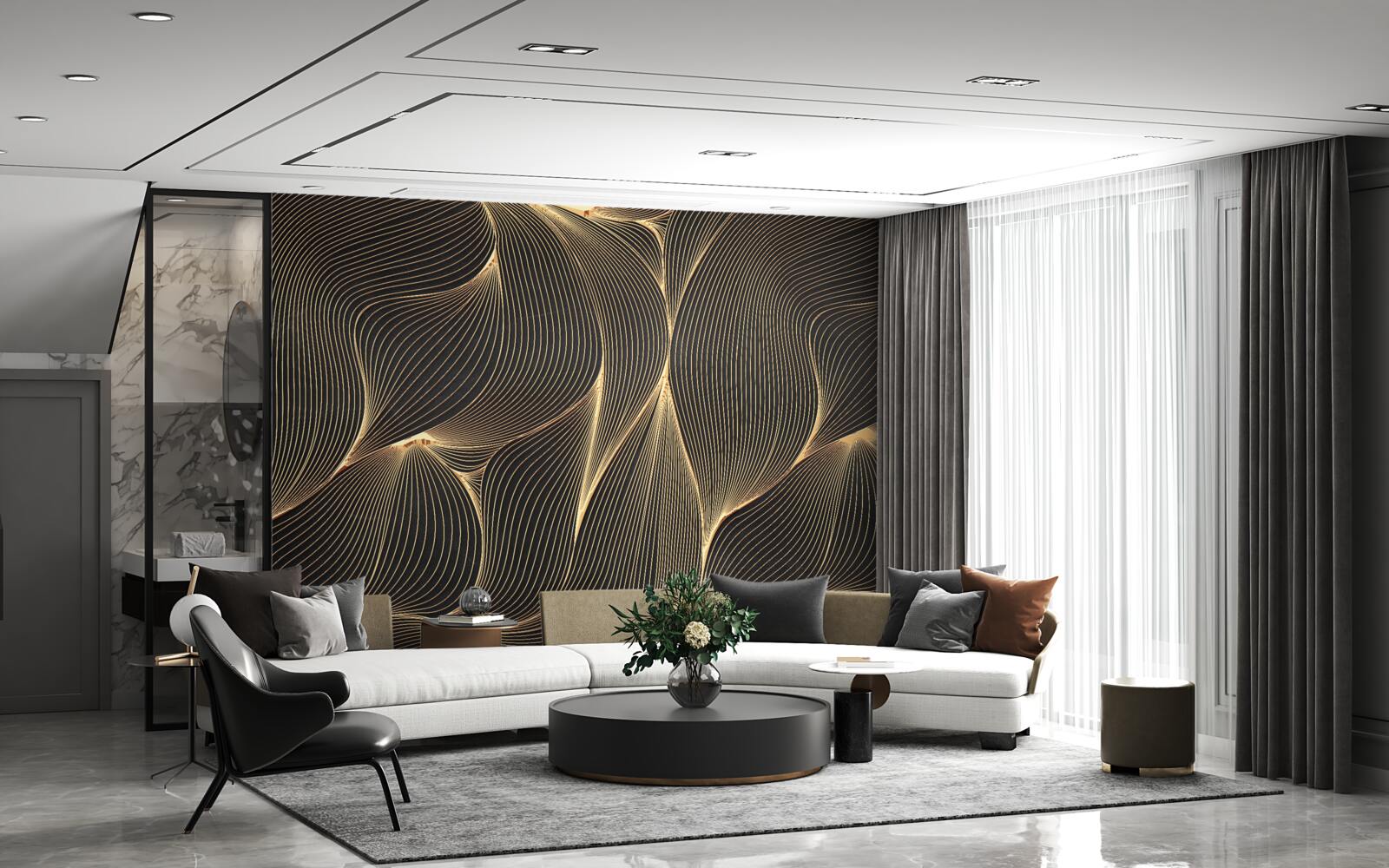 Fototapeta abstrakcia s hladkými zlatými líniami