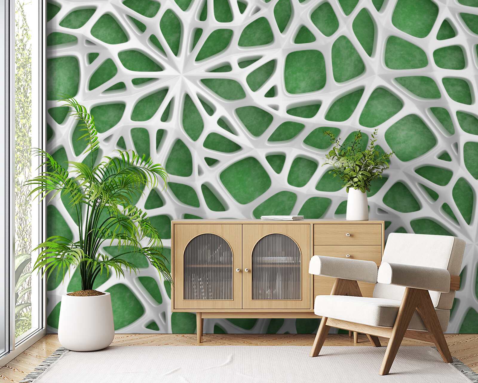 Fototapeta na zelenom pozadí je veľká biela pavučina