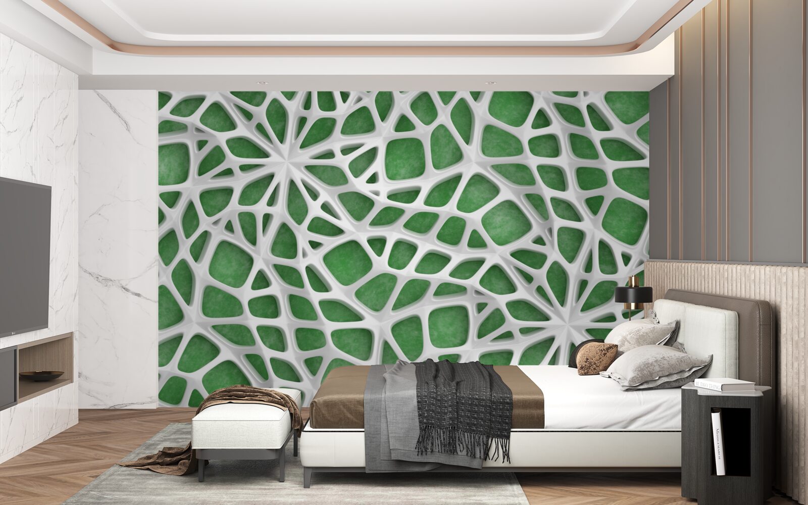 Fototapeta na zelenom pozadí je veľká biela pavučina