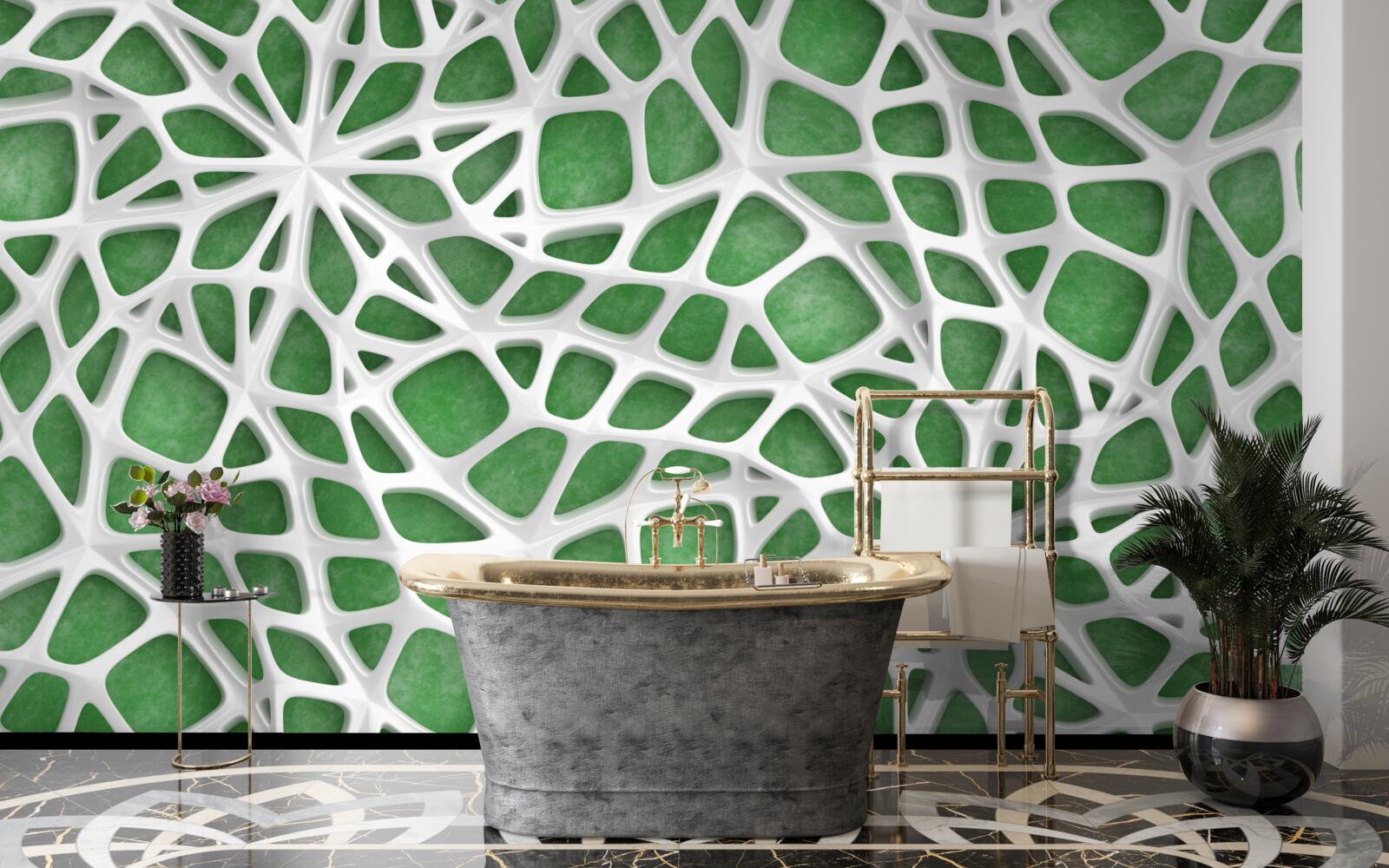 Fototapeta na zelenom pozadí je veľká biela pavučina