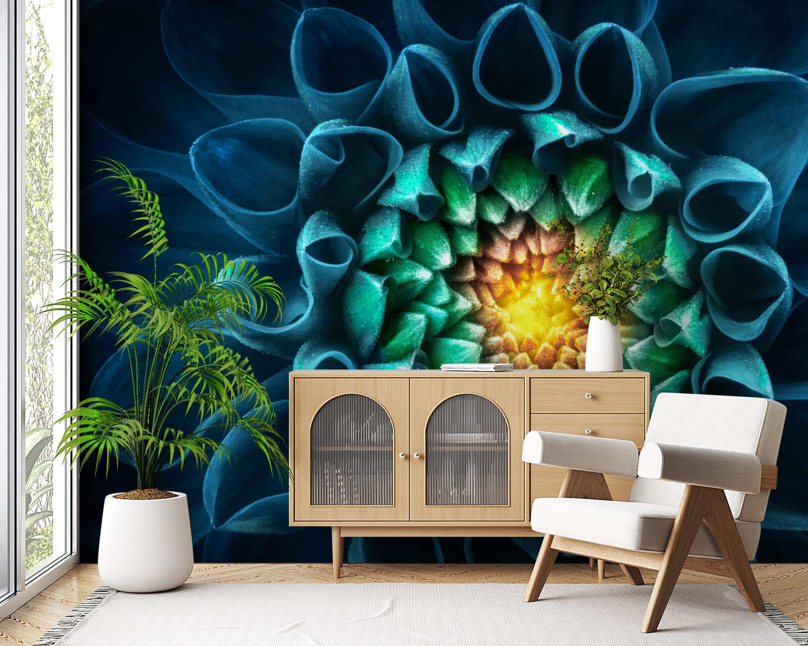 Fototapeta modrá pivónia púčik v abstraktnom štýle