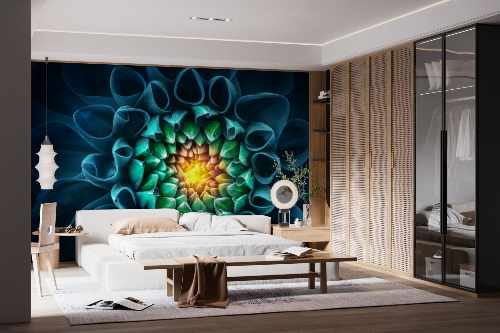 Fototapeta modrá pivónia púčik v abstraktnom štýle