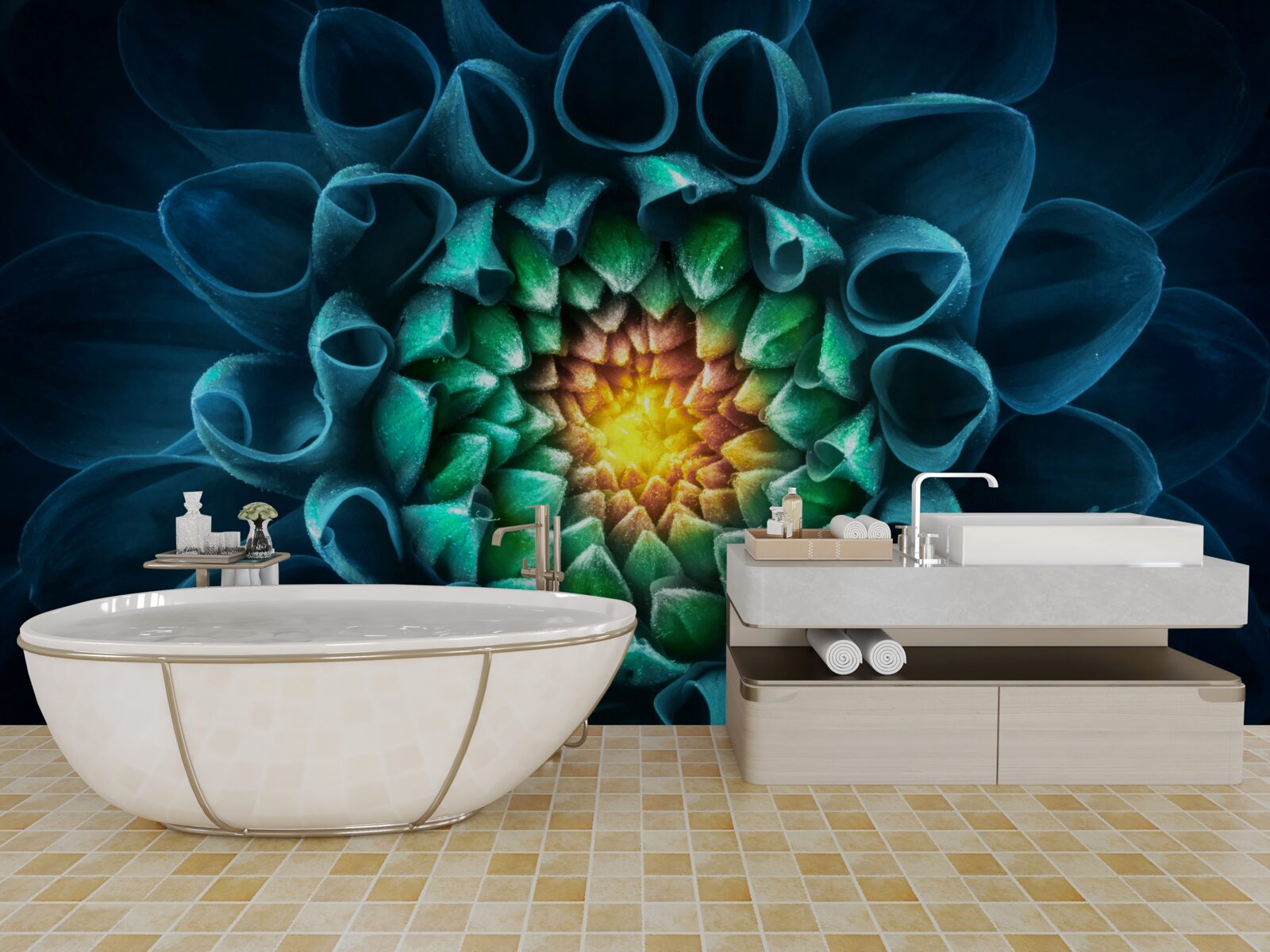 Fototapeta modrá pivónia púčik v abstraktnom štýle