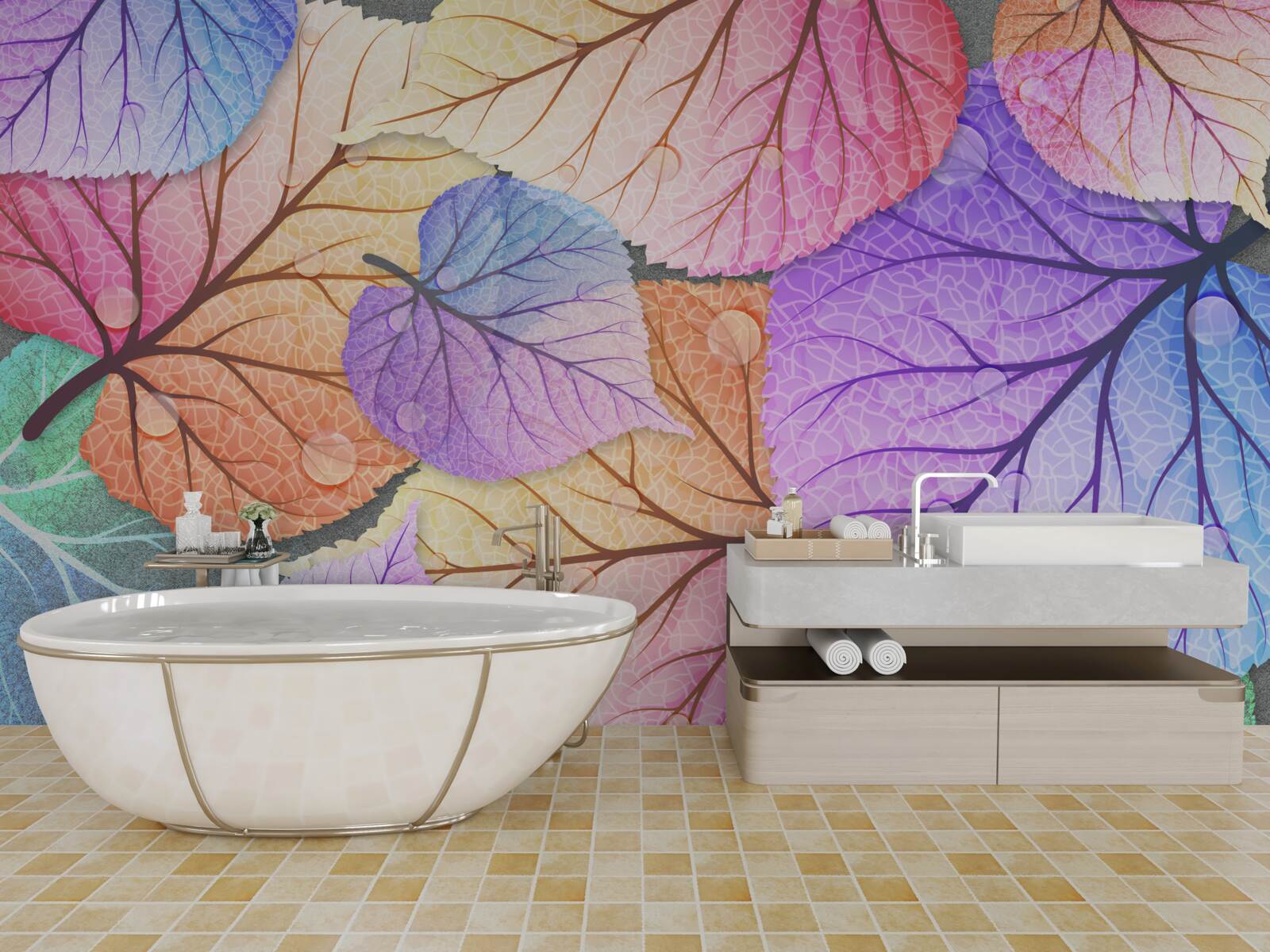 Fototapeta jesenné lístie maľované v pestrých farbách