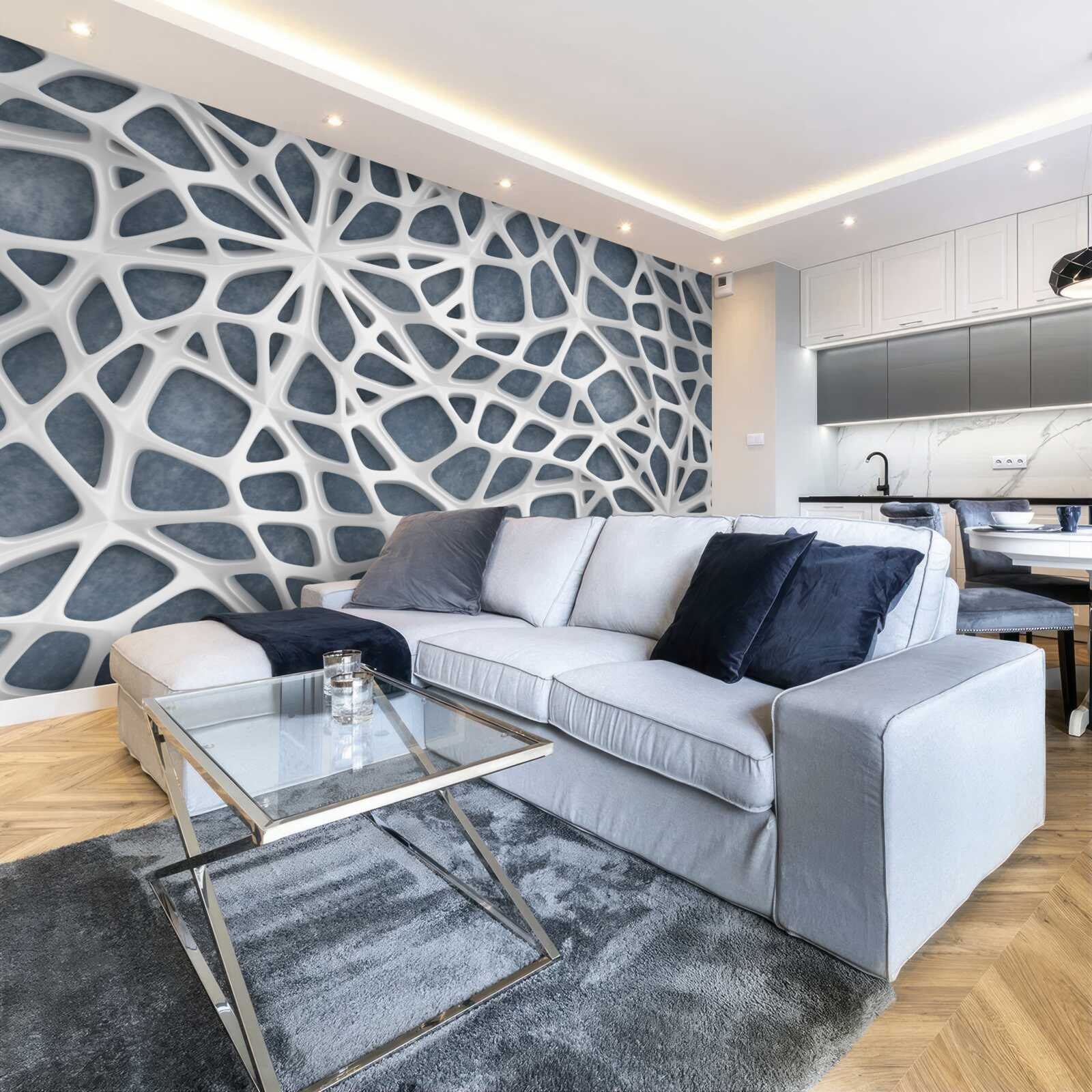 Fototapeta biela čipka na modrom podklade