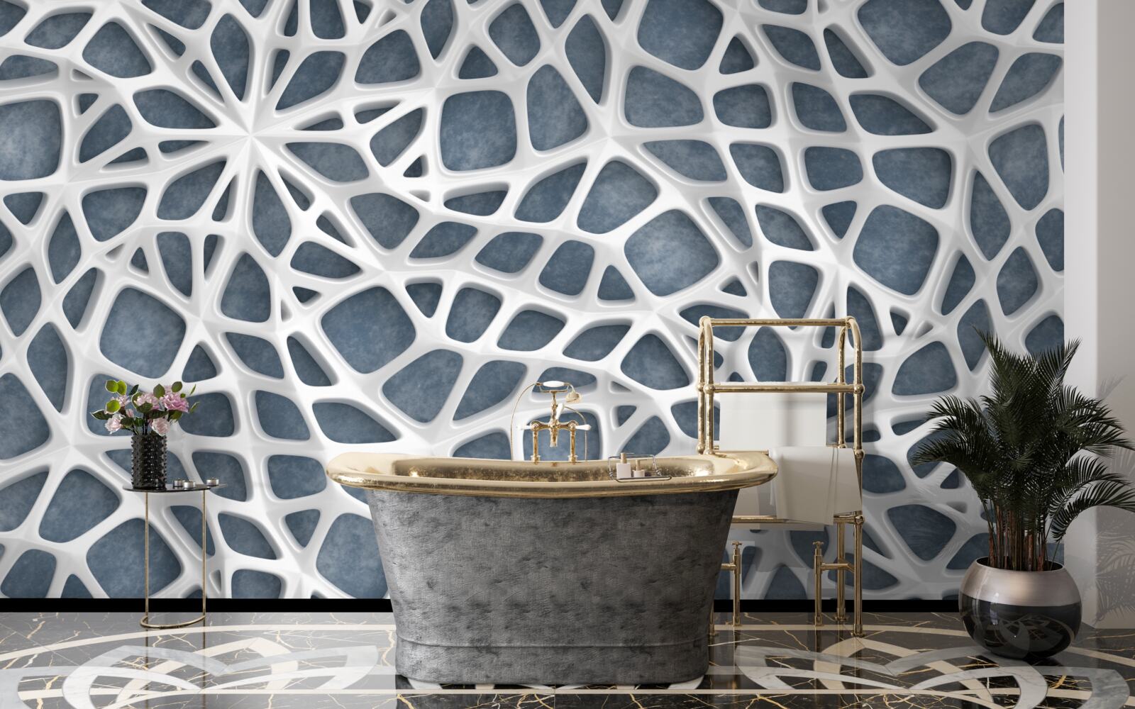 Fototapeta biela čipka na modrom podklade