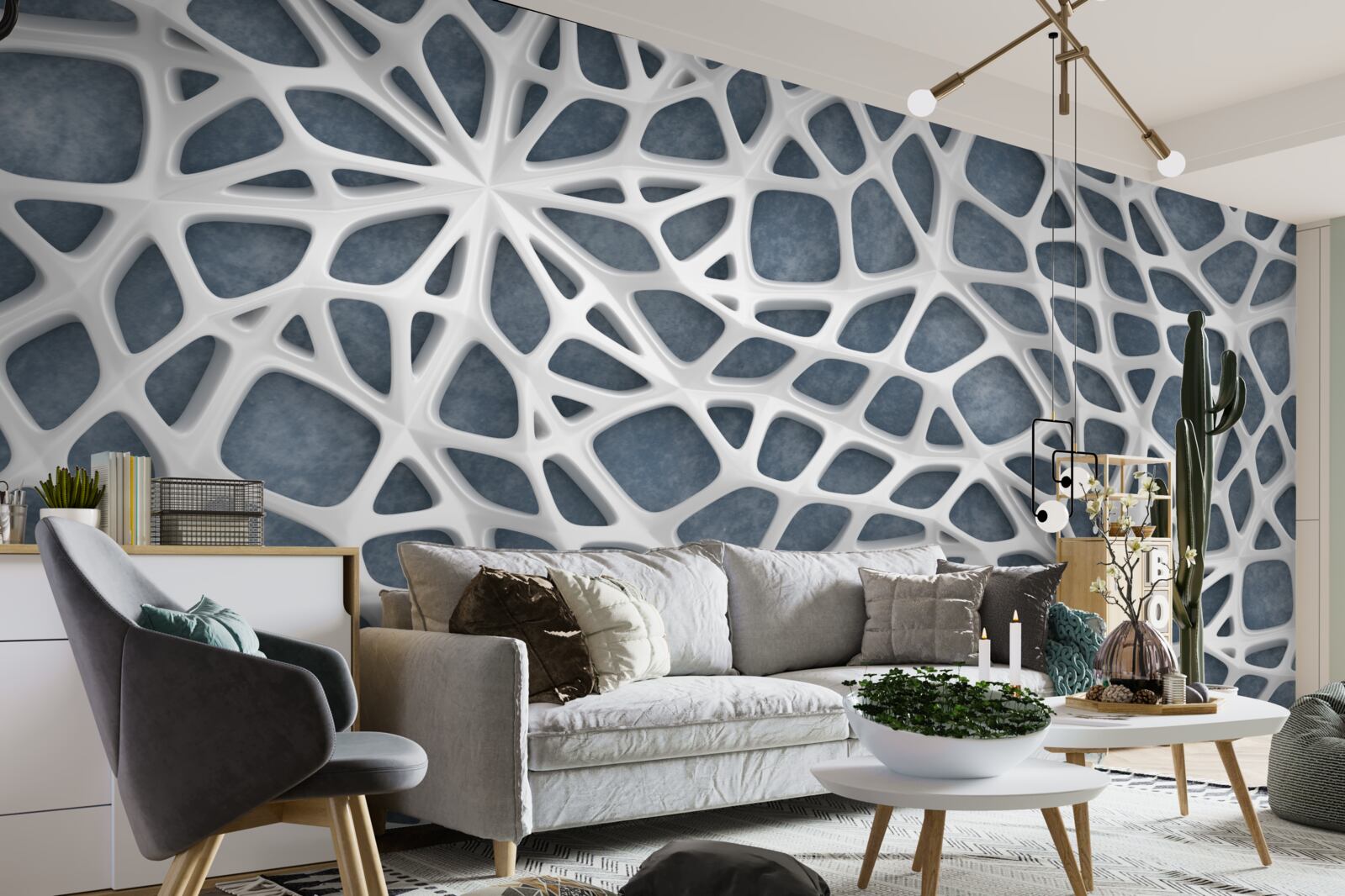 Fototapeta biela čipka na modrom podklade