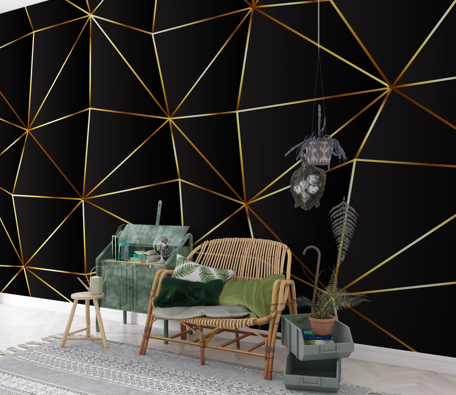 Fototapeta zlaté prvky na pozadí čierneho trojuholníka