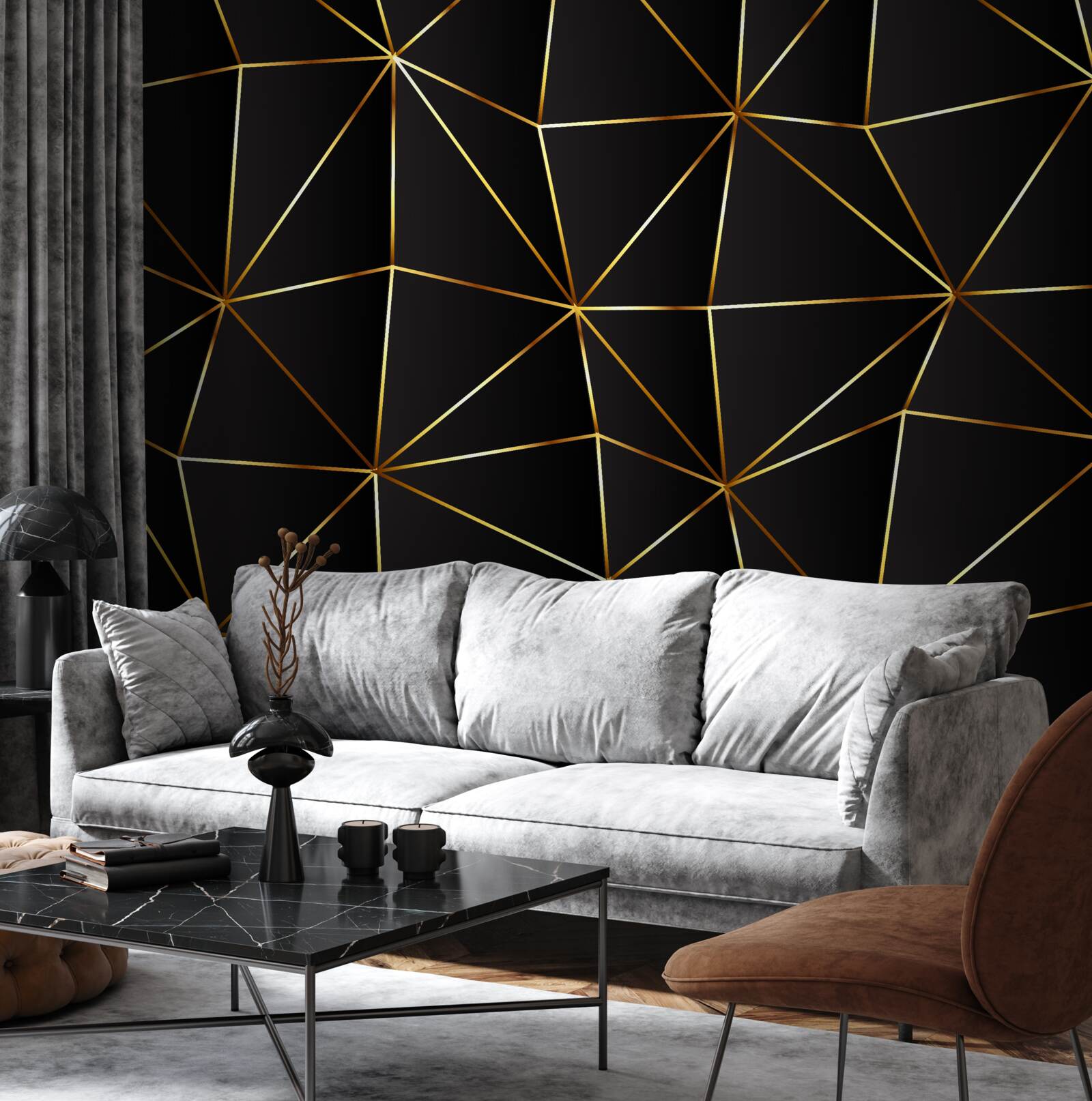 Fototapeta zlaté prvky na pozadí čierneho trojuholníka