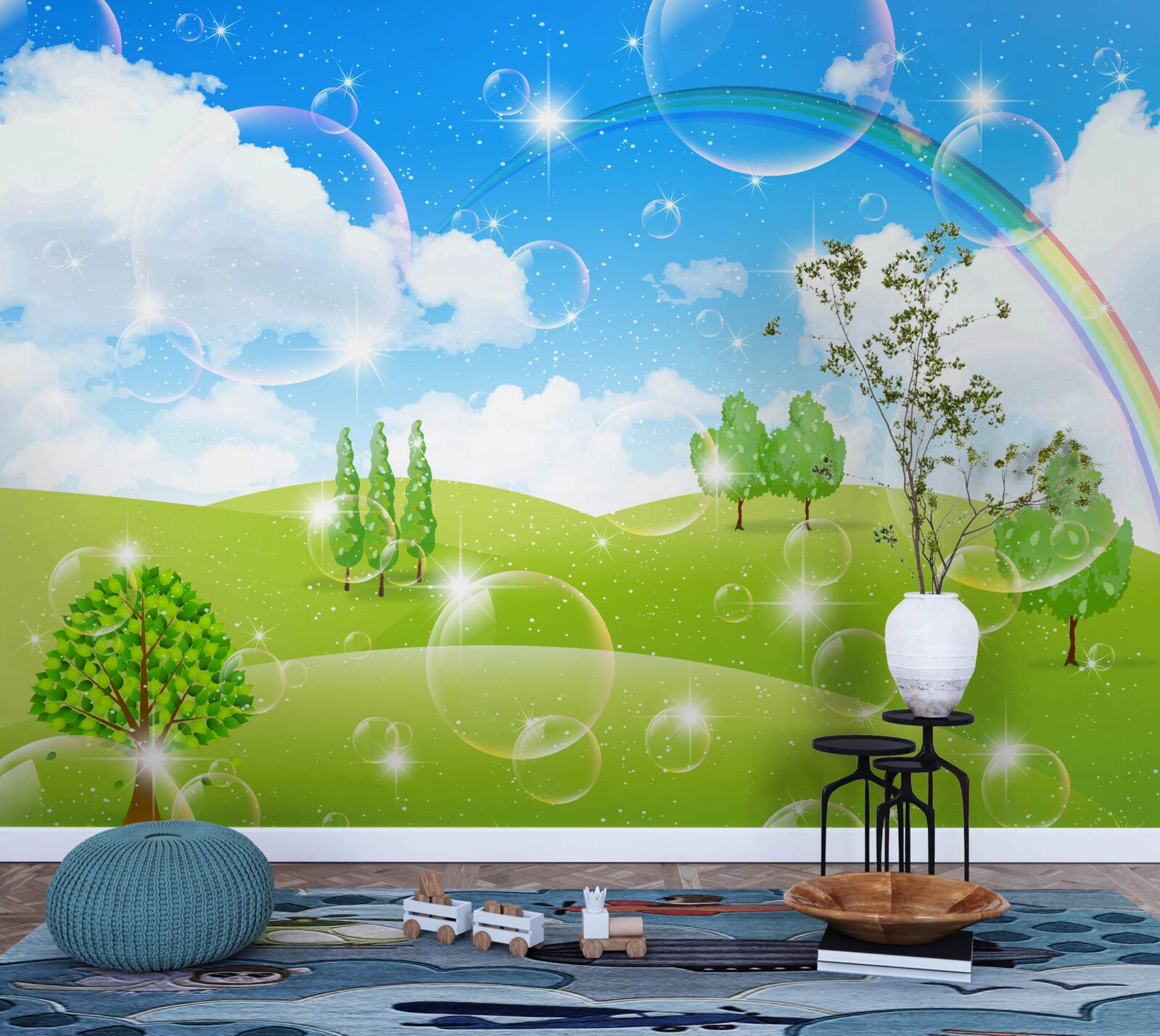 Fototapeta letné polia so zelenými stromami