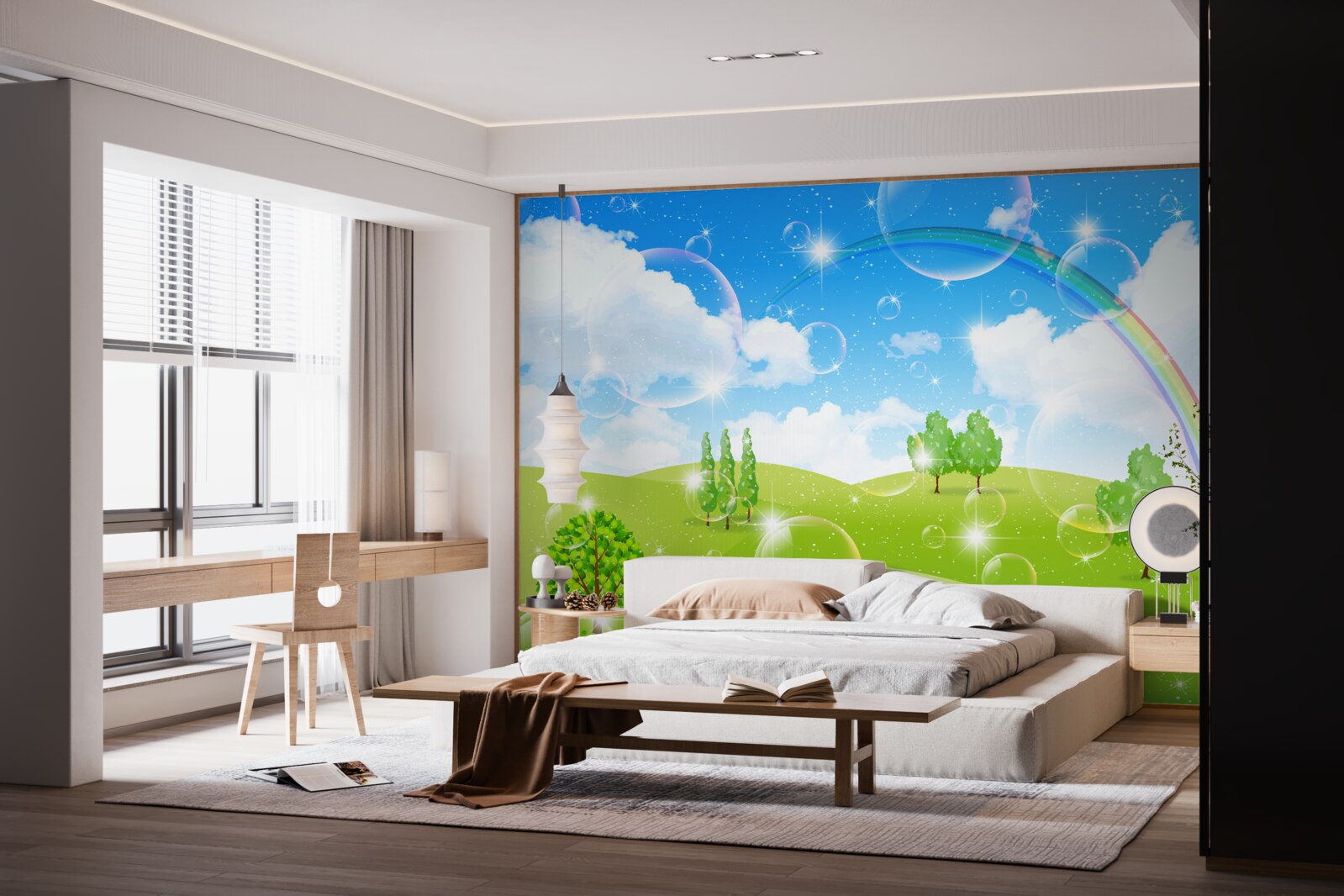 Fototapeta letné polia so zelenými stromami