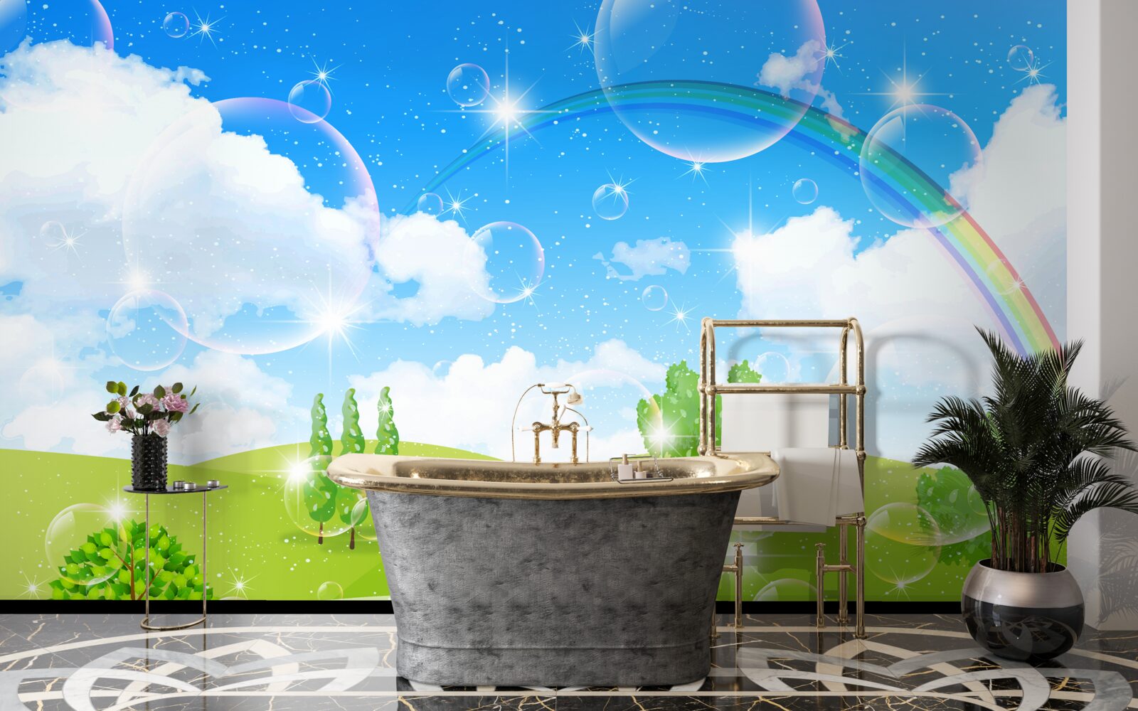 Fototapeta letné polia so zelenými stromami