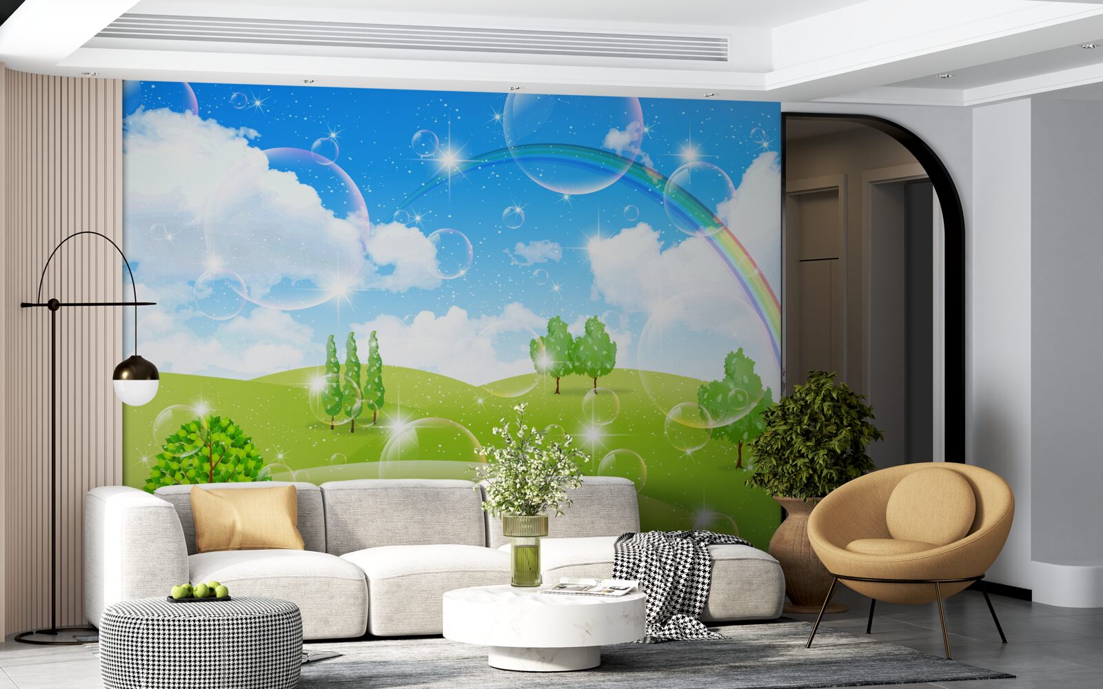 Fototapeta letné polia so zelenými stromami