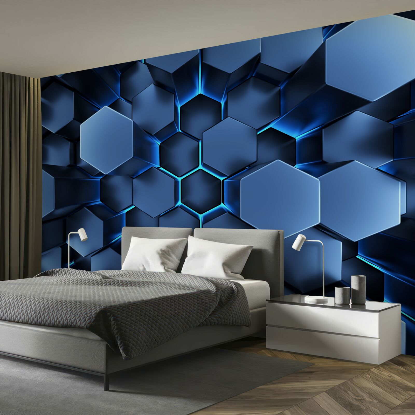 Fototapeta modré päťuholníky sú objemové