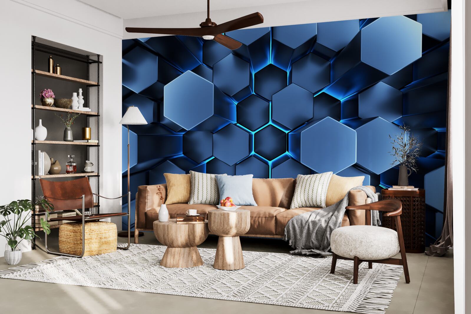 Fototapeta modré päťuholníky sú objemové