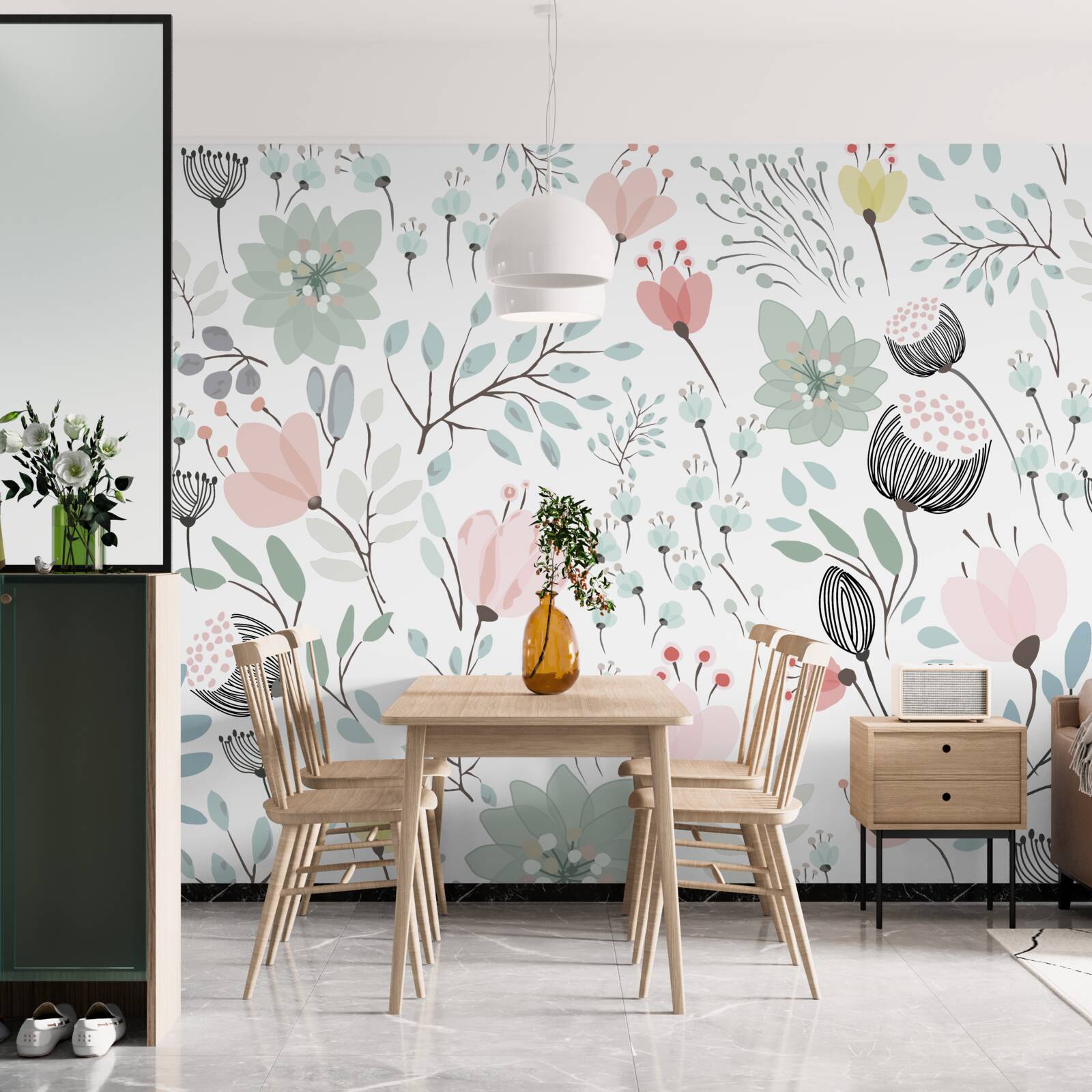 Fototapeta kvety v odtieňoch ružovej a zelenej