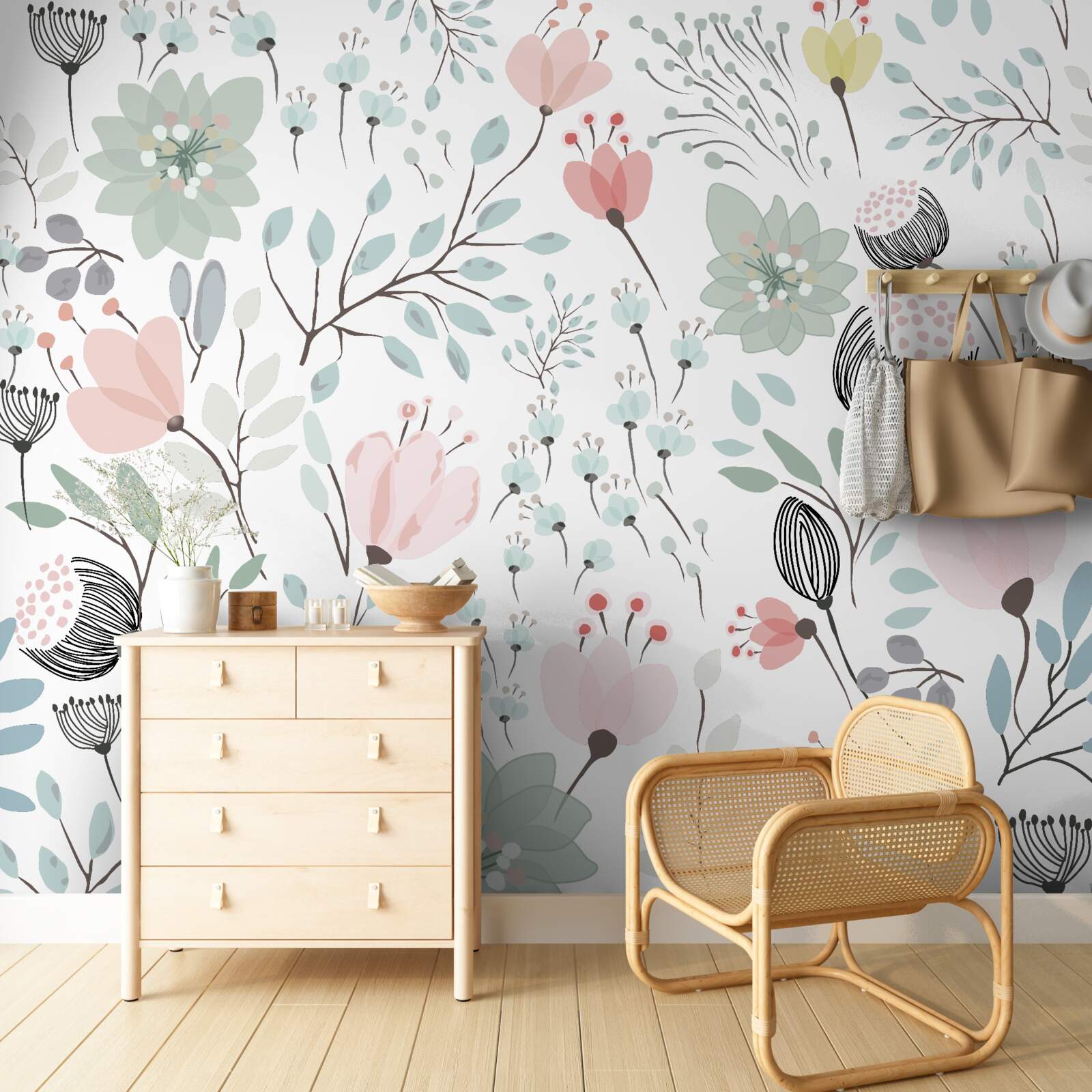 Fototapeta kvety v odtieňoch ružovej a zelenej