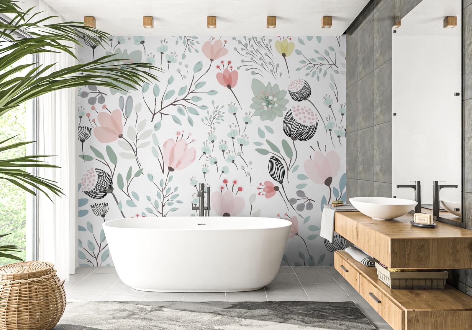 Fototapeta kvety v odtieňoch ružovej a zelenej