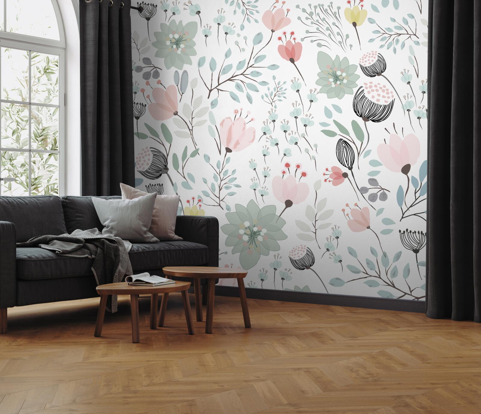 Fototapeta kvety v odtieňoch ružovej a zelenej