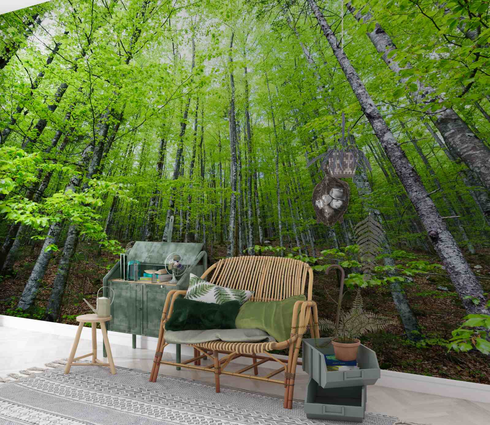 Fototapeta zelené koruny stromov v lese jasne žiaria