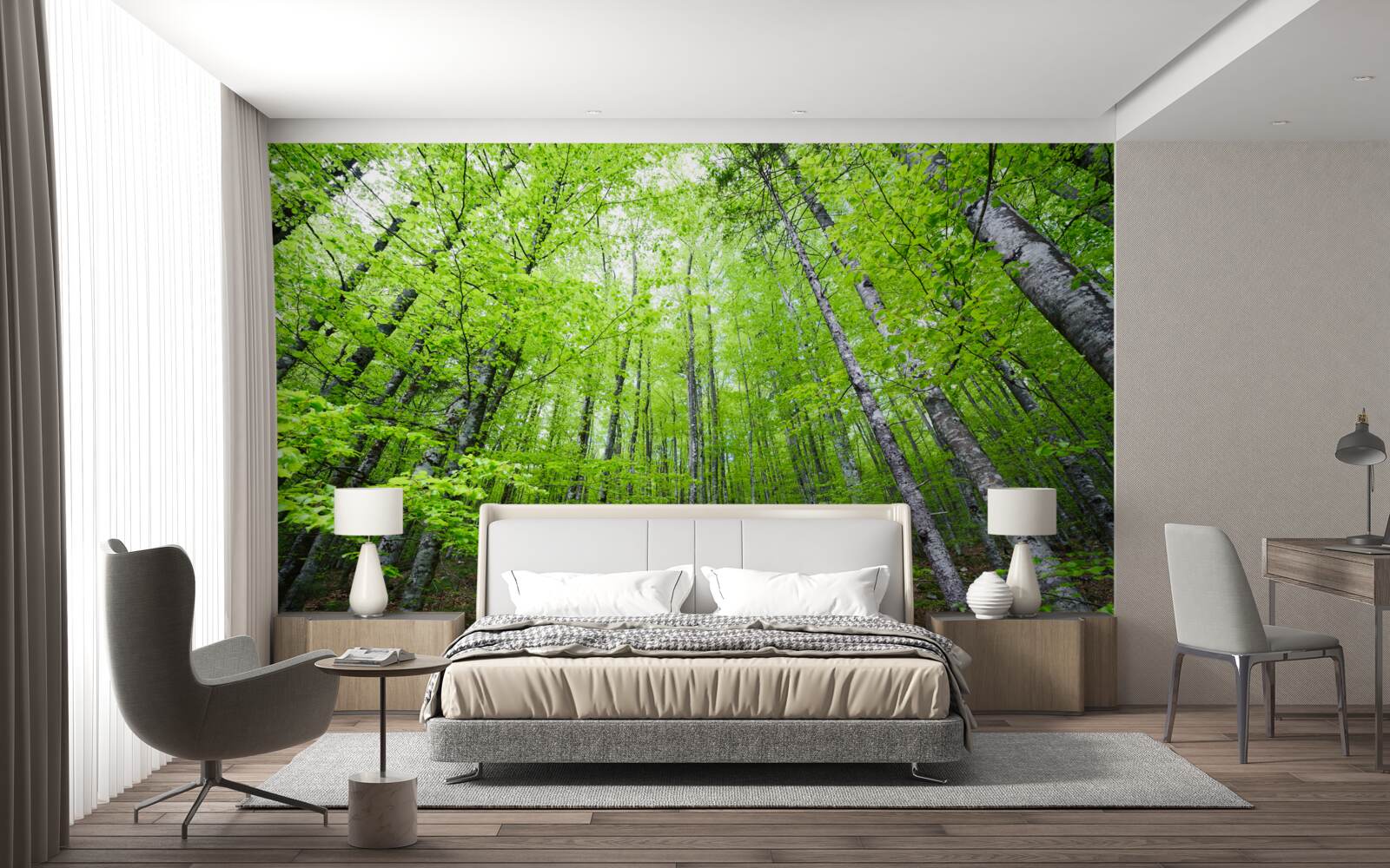 Fototapeta zelené koruny stromov v lese jasne žiaria