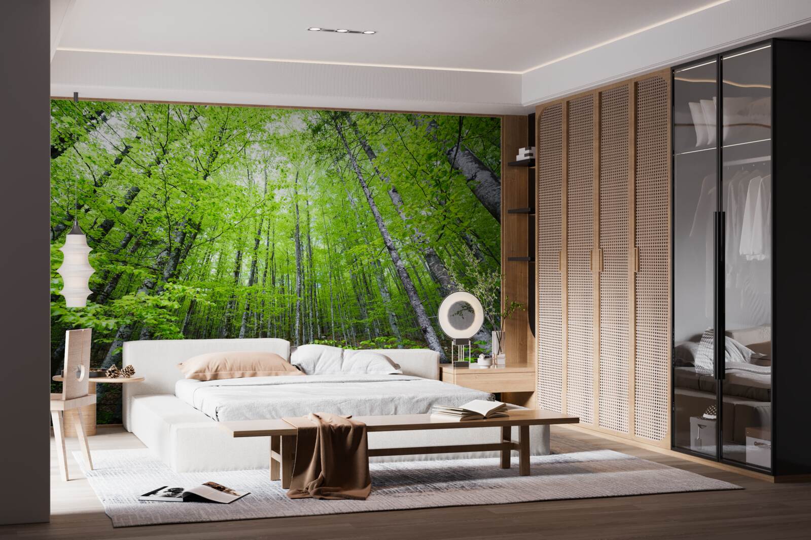 Fototapeta zelené koruny stromov v lese jasne žiaria