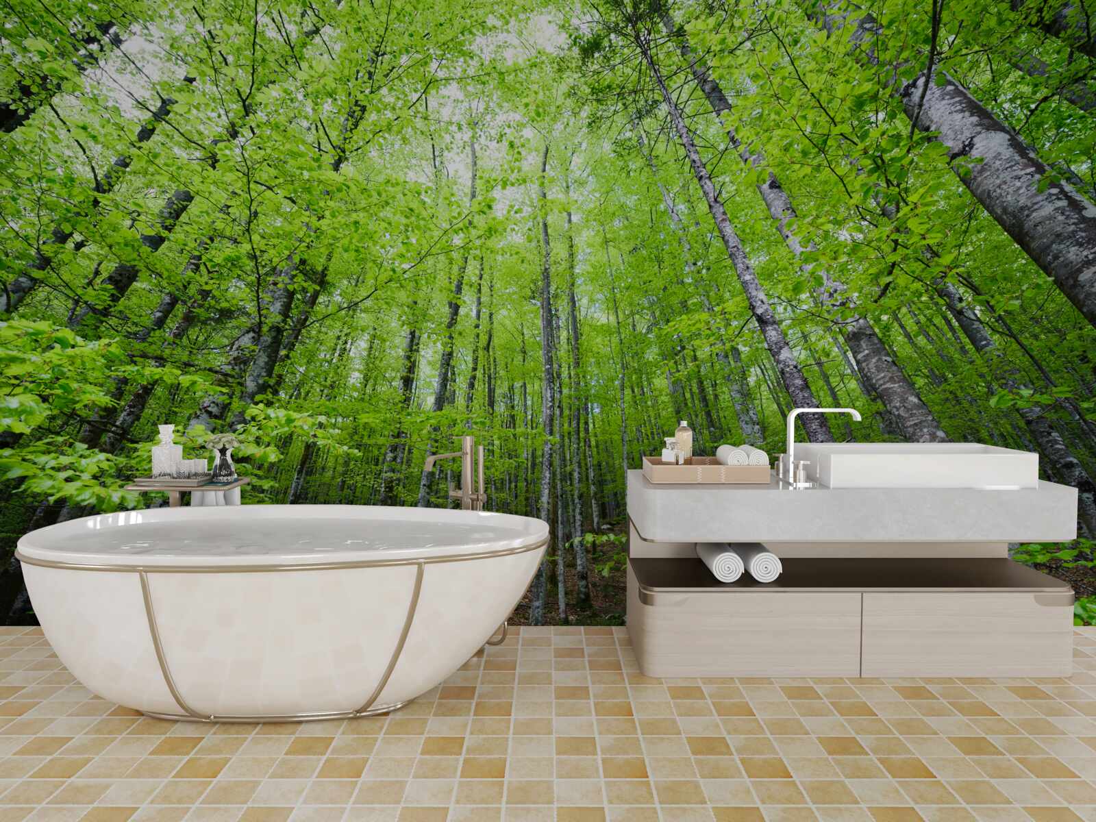 Fototapeta zelené koruny stromov v lese jasne žiaria