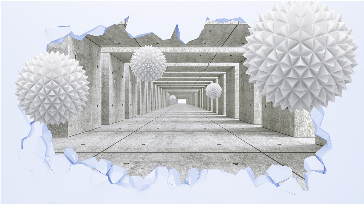 Fototapeta ostrý tunel s plávajúcimi guličkami