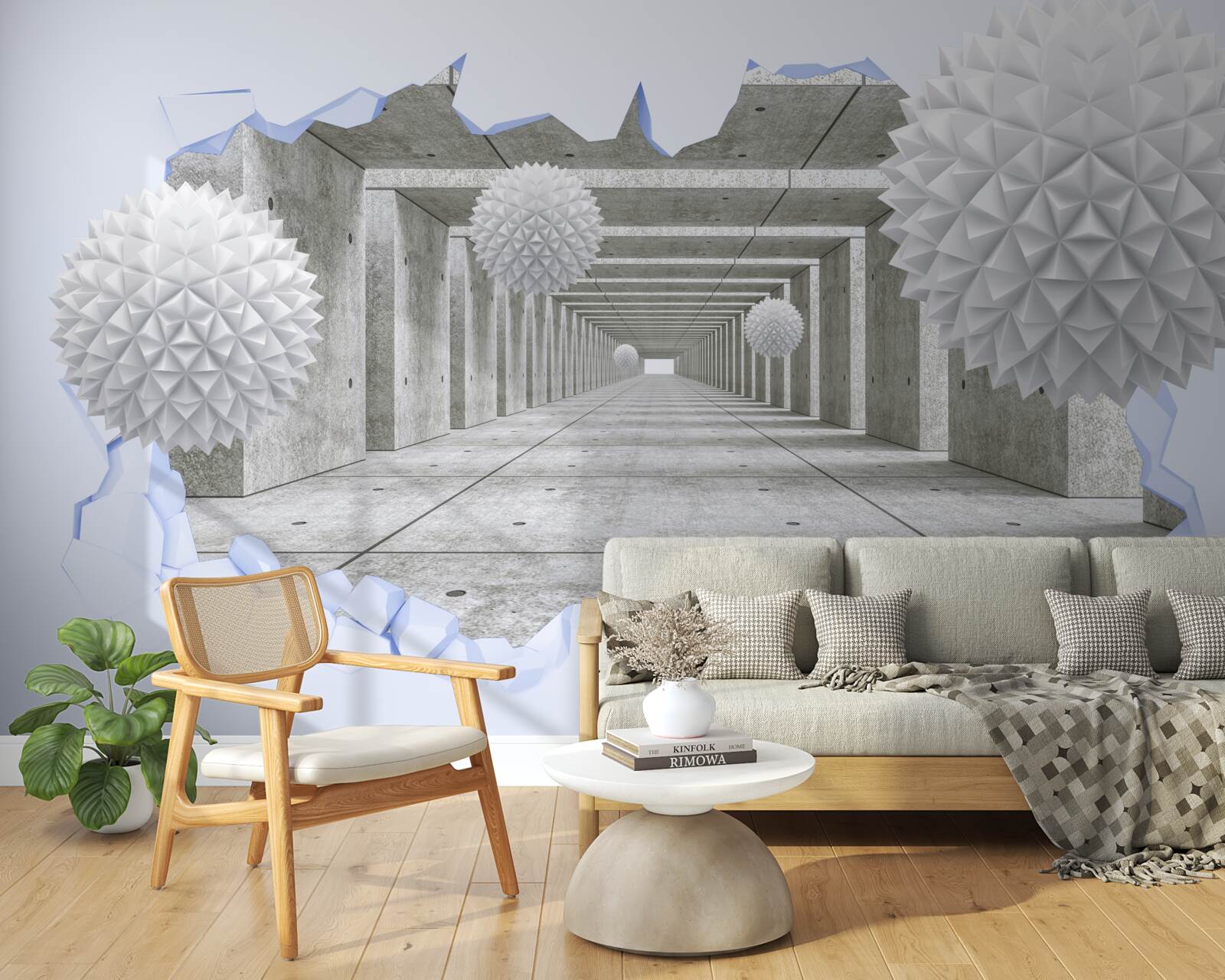 Fototapeta ostrý tunel s plávajúcimi guličkami