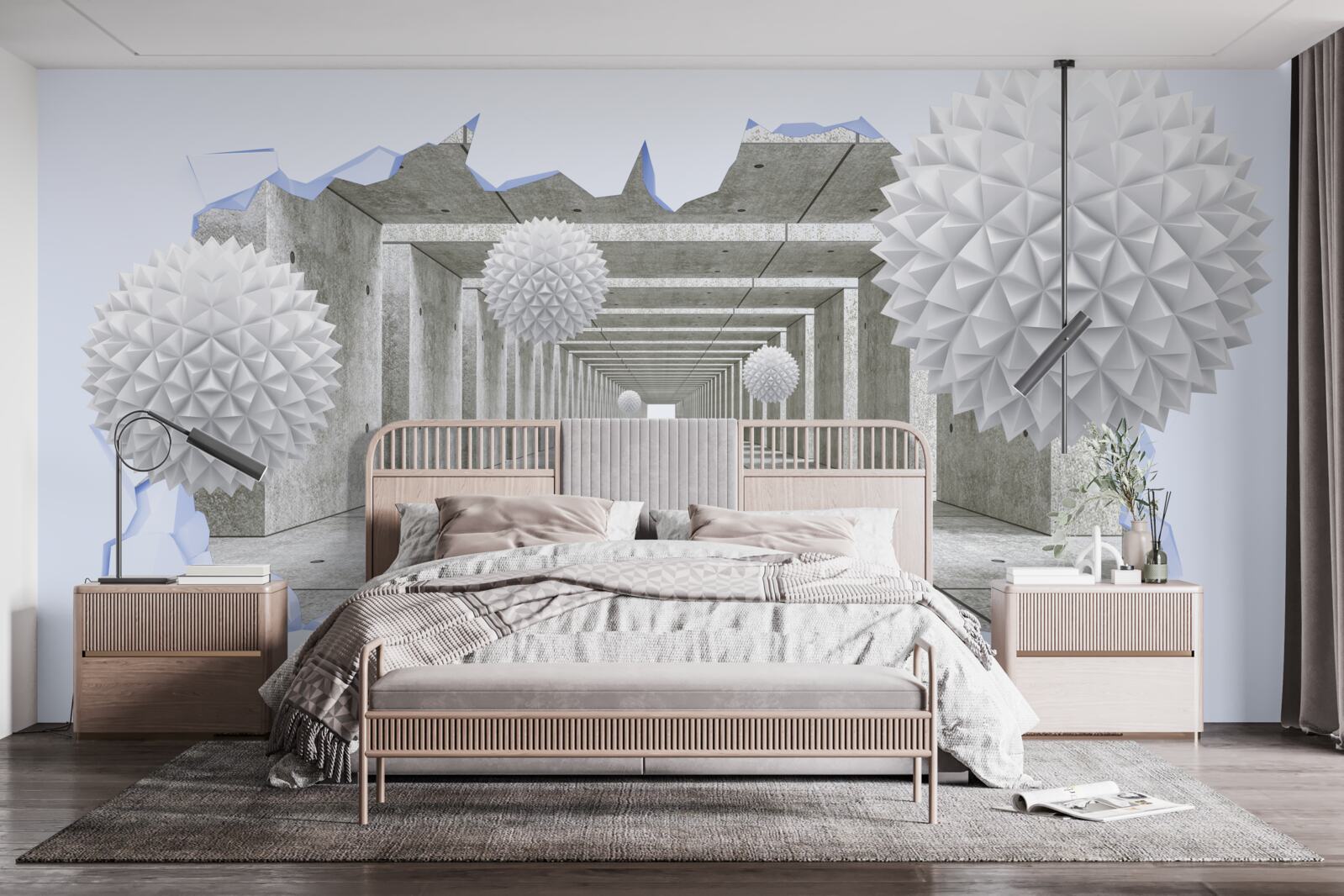 Fototapeta ostrý tunel s plávajúcimi guličkami