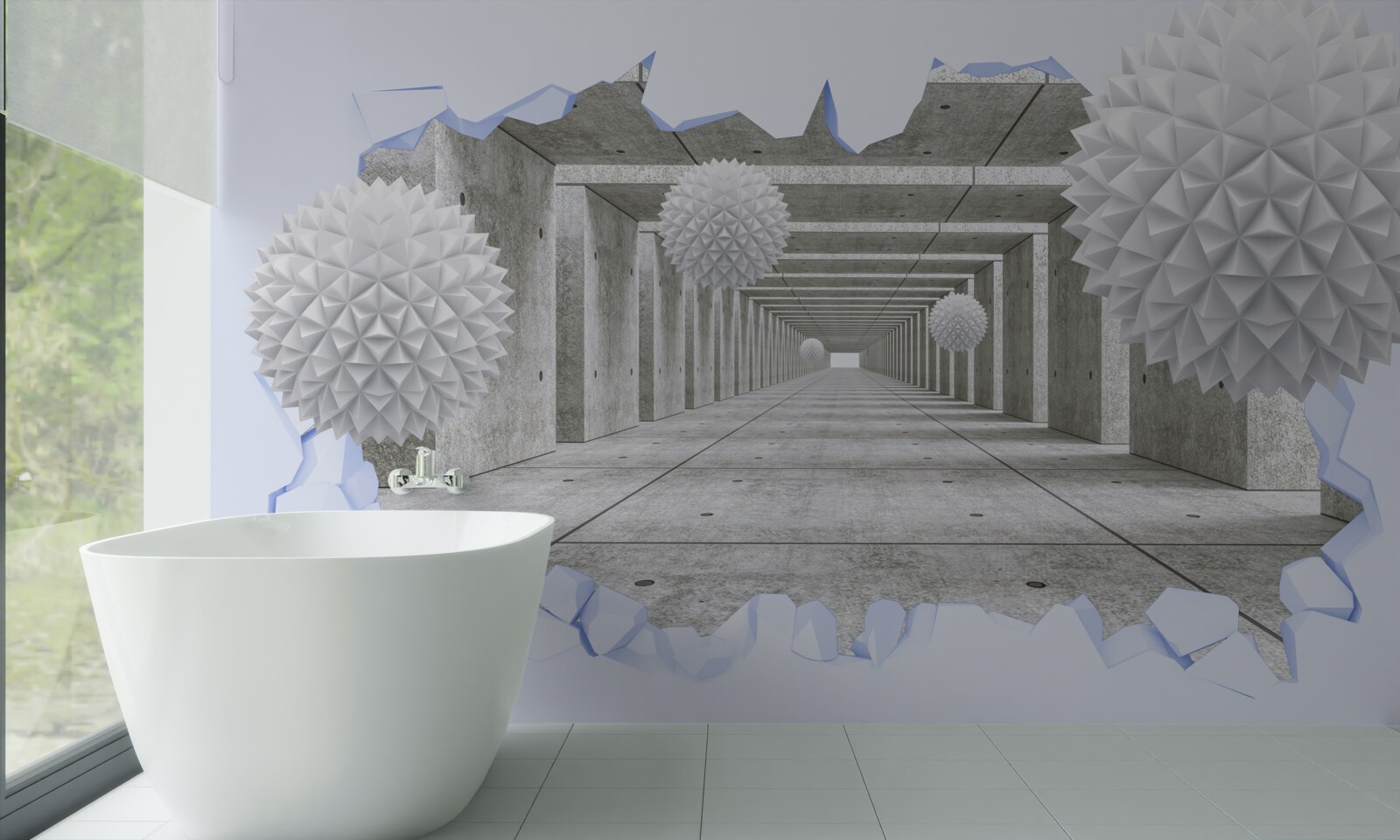 Fototapeta ostrý tunel s plávajúcimi guličkami