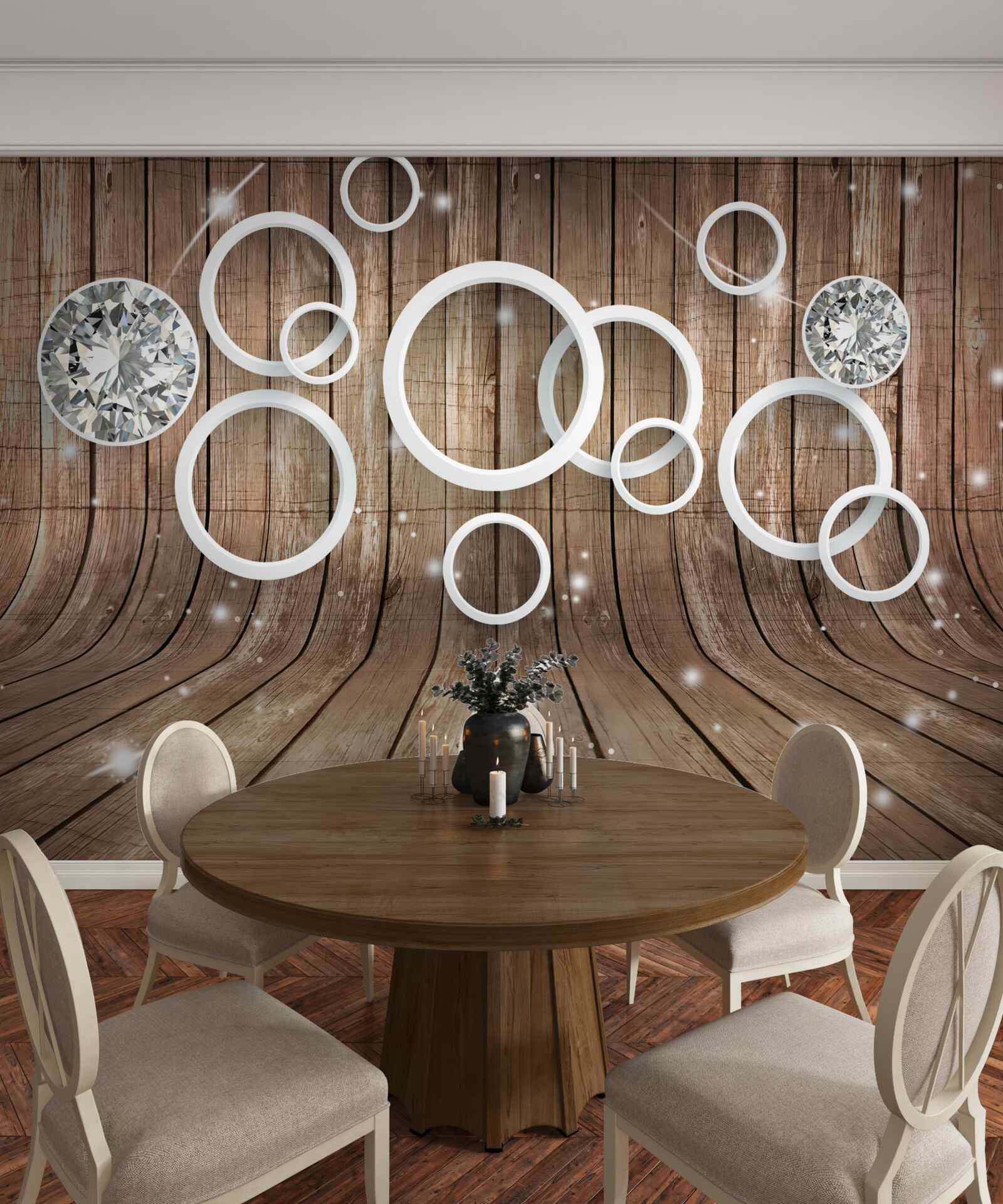 Fototapeta textúra dreva a biele kruhy