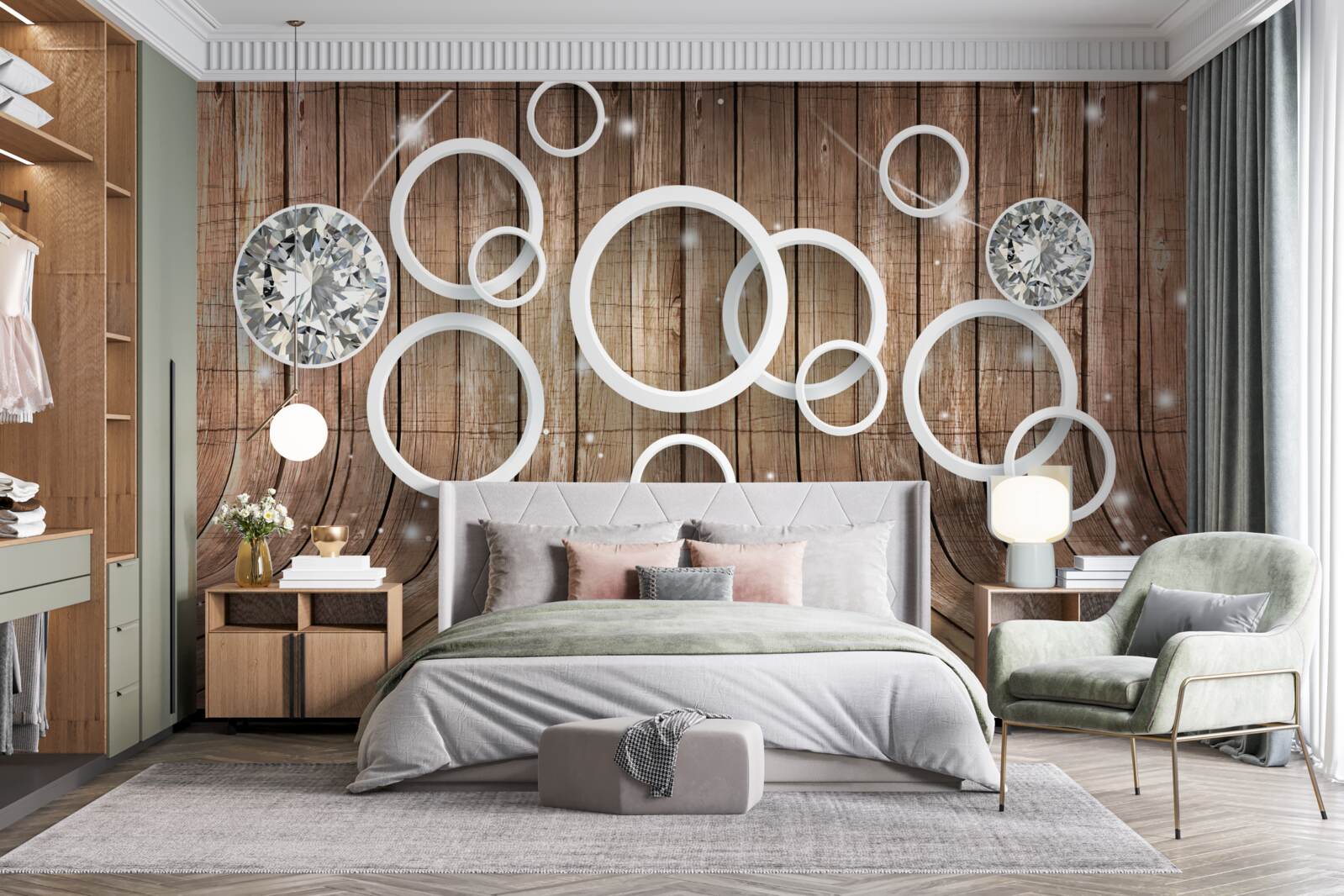 Fototapeta textúra dreva a biele kruhy