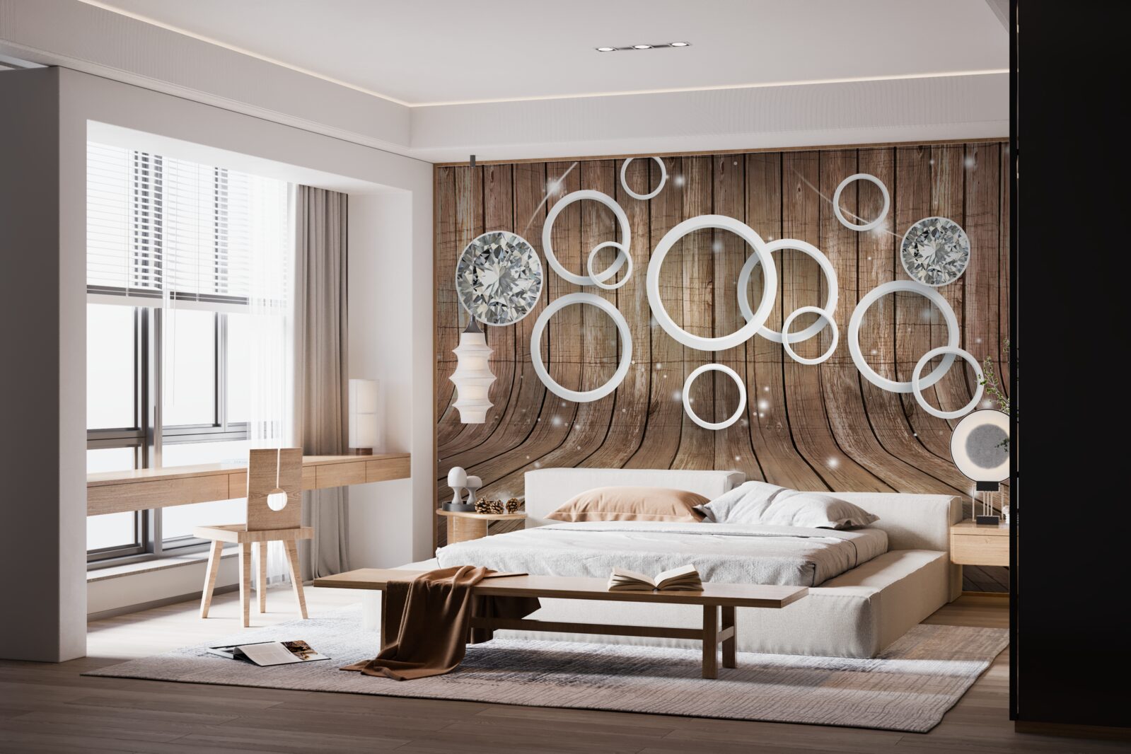 Fototapeta textúra dreva a biele kruhy