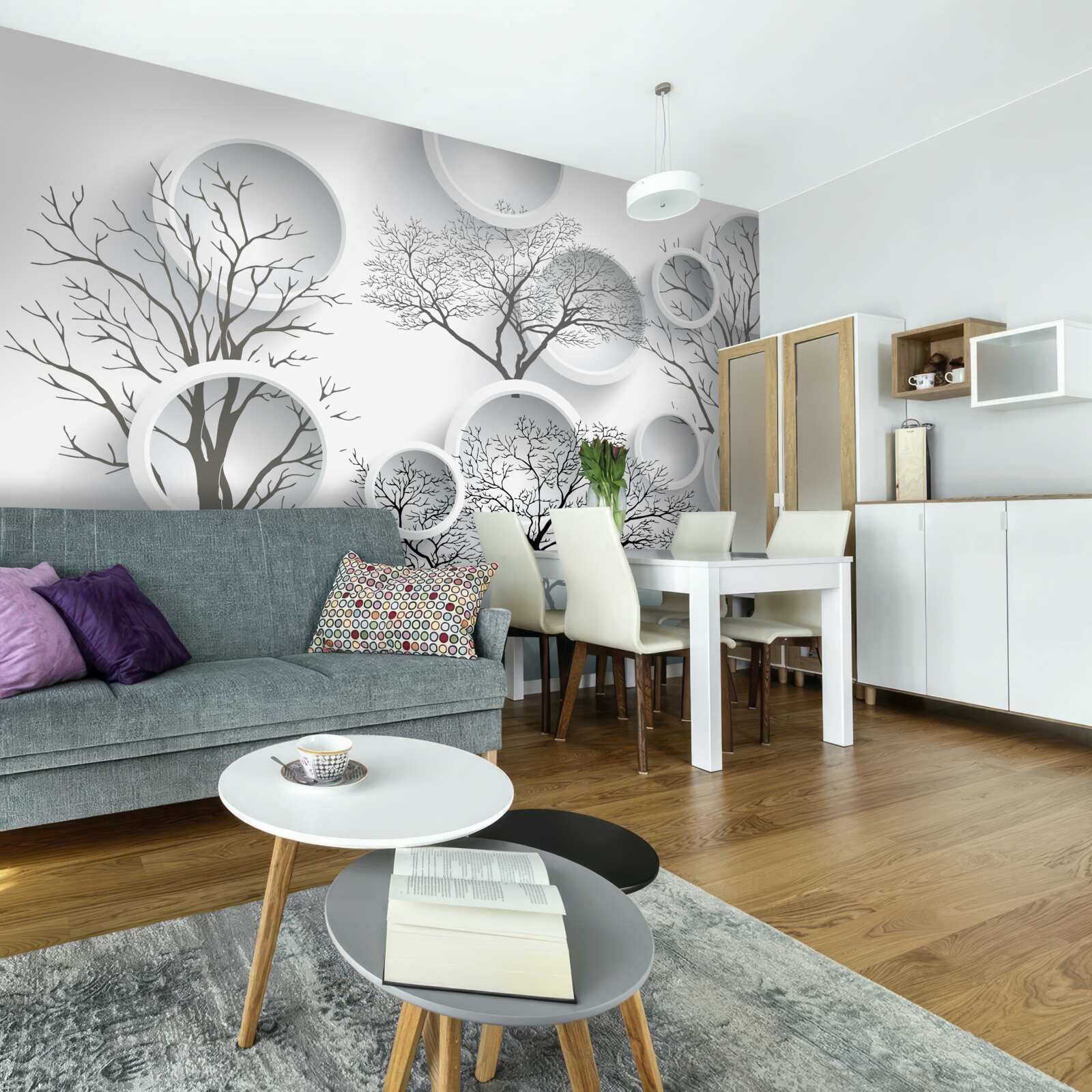 Fototapeta biele kruhy a stromy