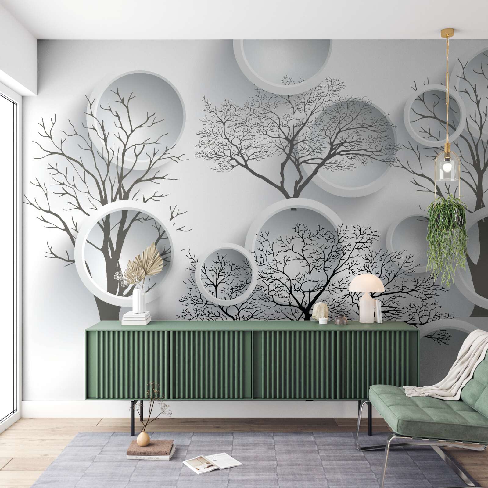 Fototapeta biele kruhy a stromy