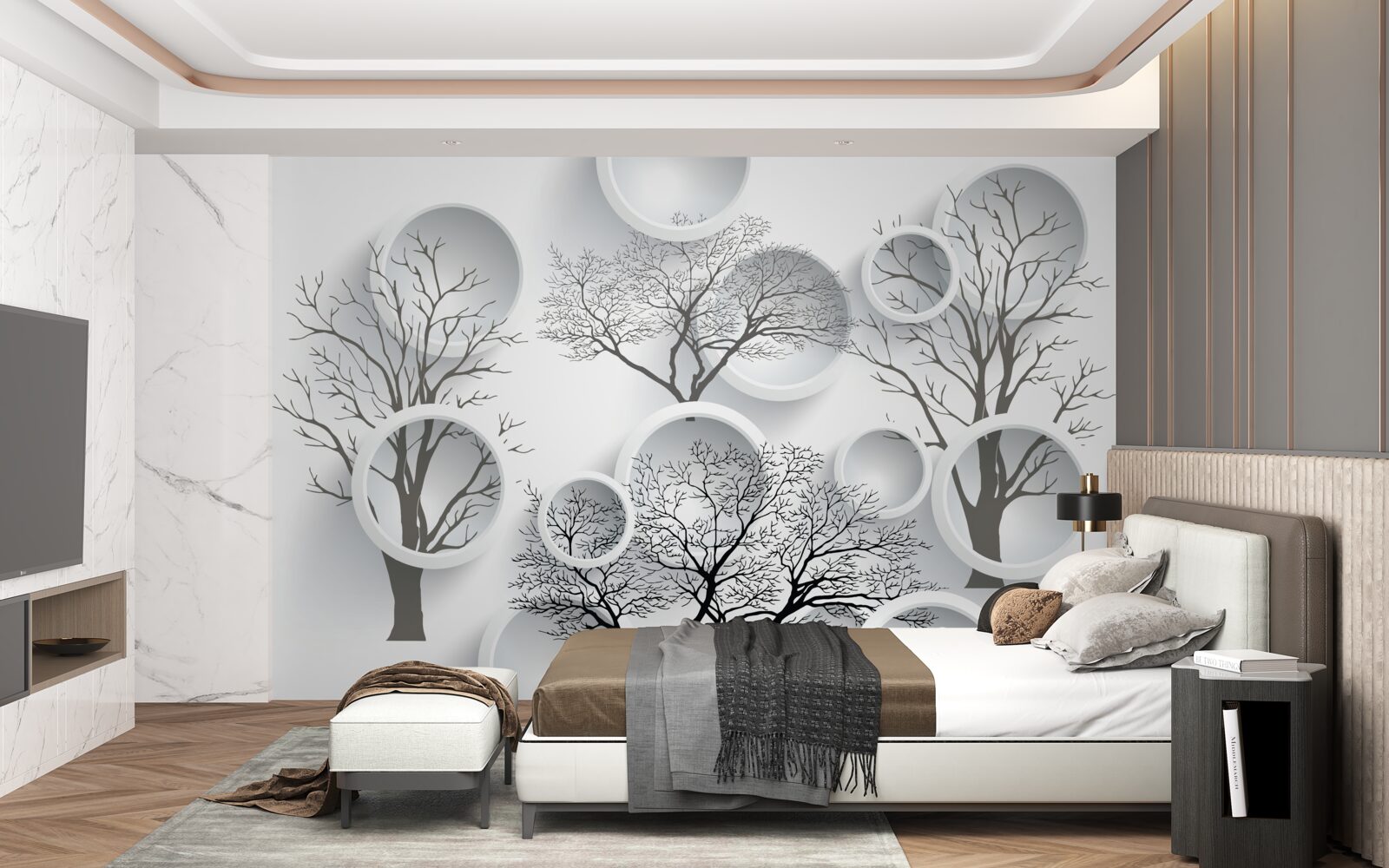 Fototapeta biele kruhy a stromy