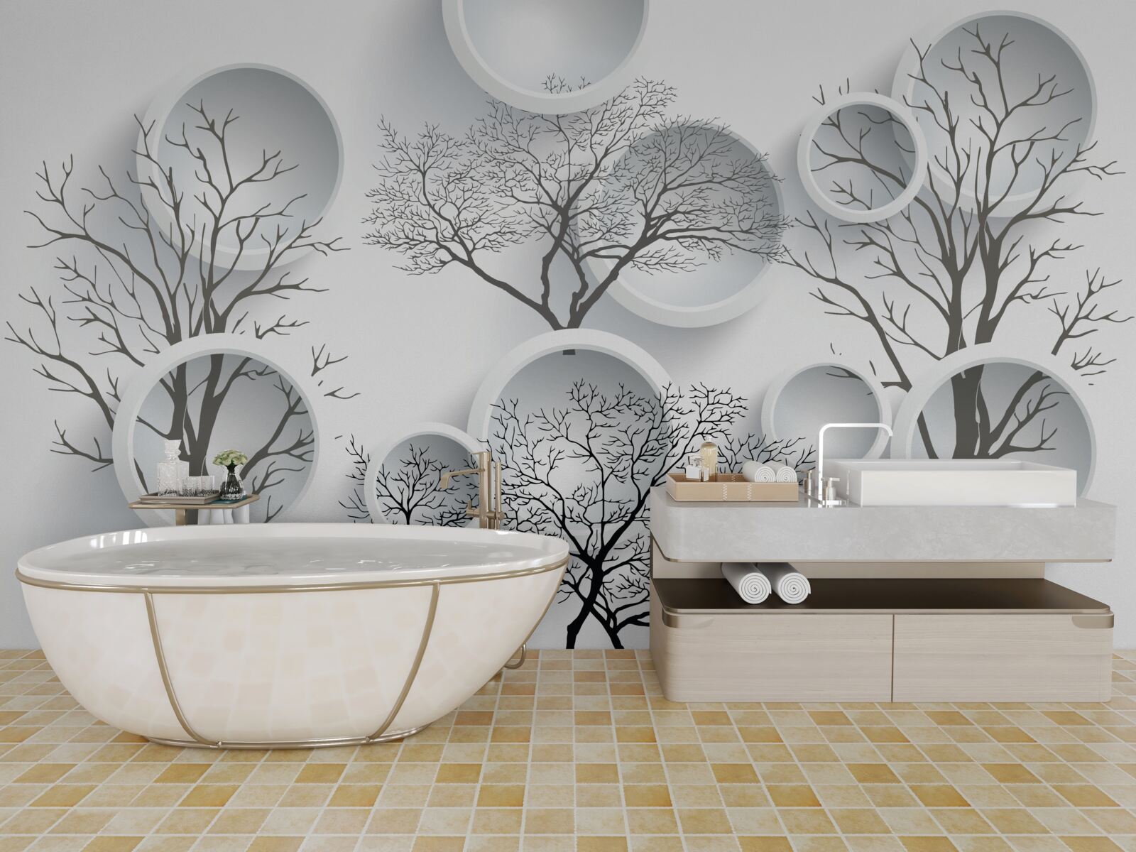 Fototapeta biele kruhy a stromy