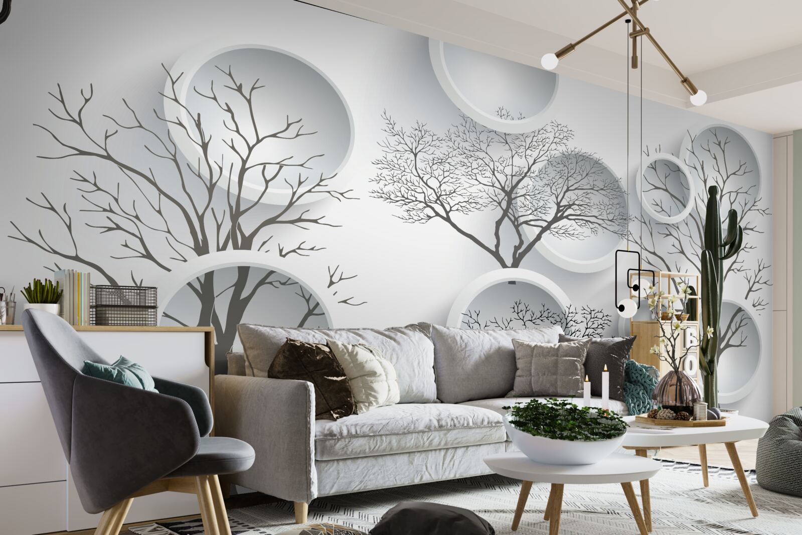 Fototapeta biele kruhy a stromy