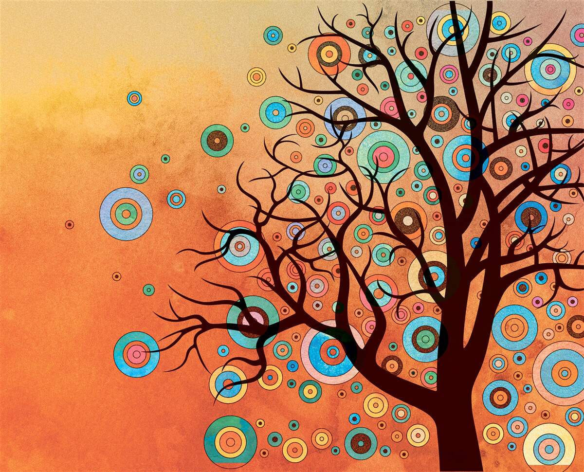 Fototapeta strom v abstraktnom štýle na pozadí západu slnka