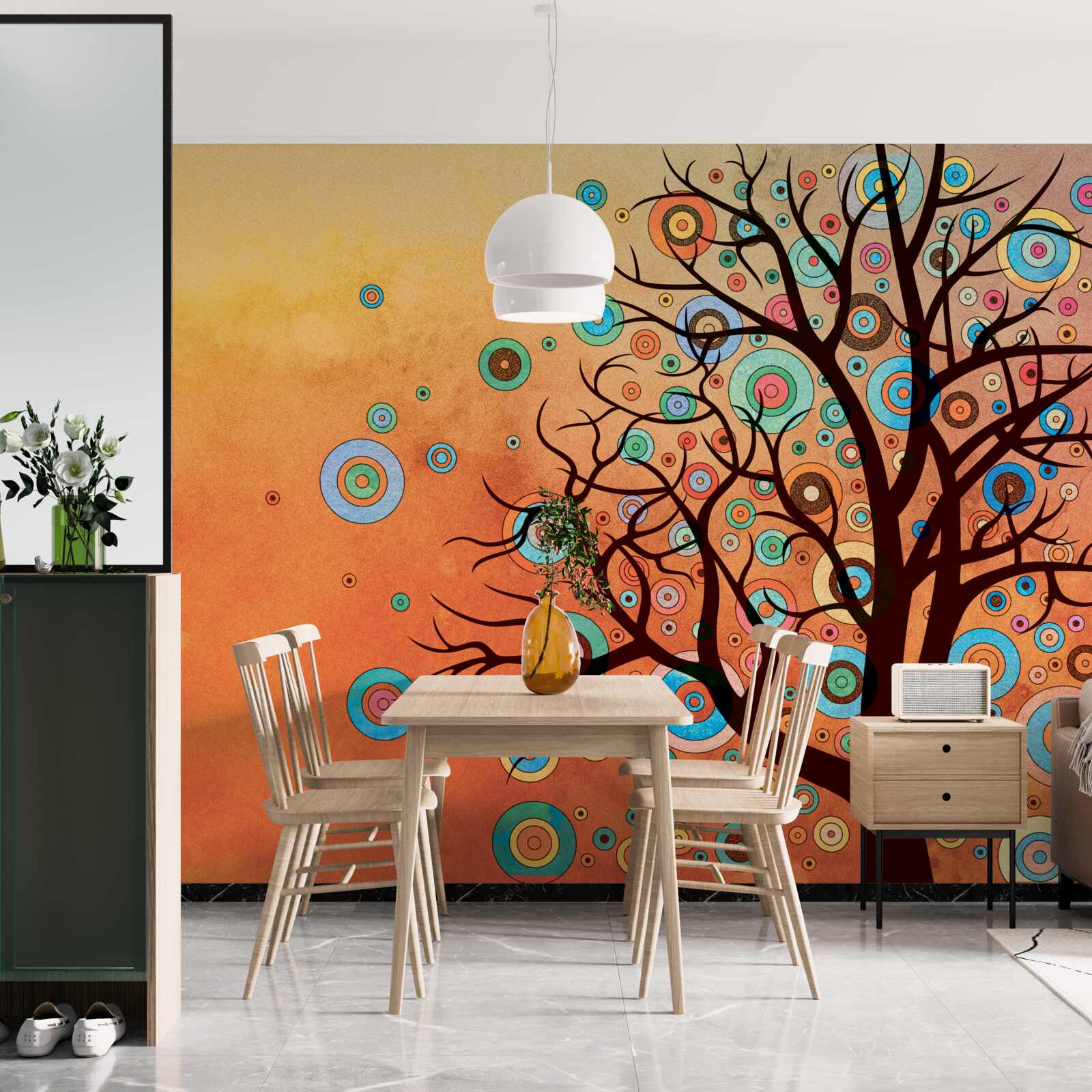 Fototapeta strom v abstraktnom štýle na pozadí západu slnka